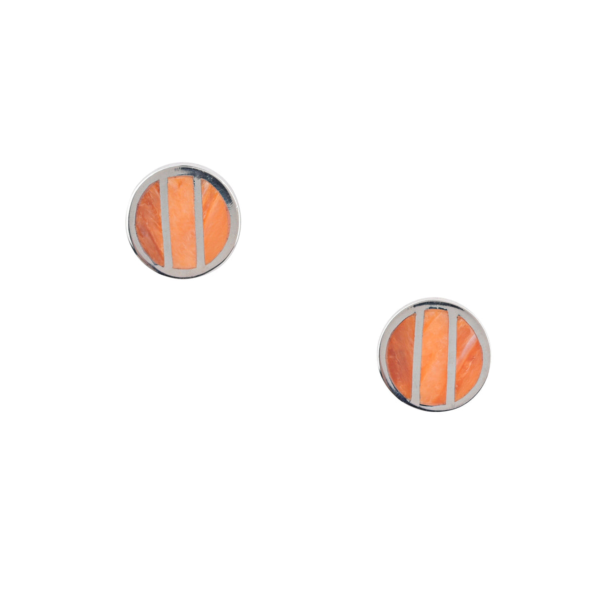 Sterling silver inlay earrings with orange spiny oyster shell stones.