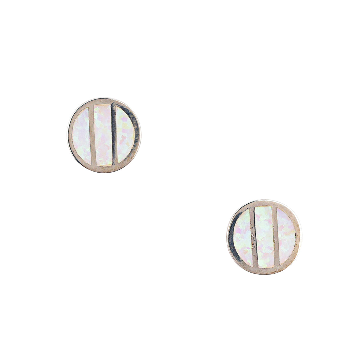 Sterling silver inlay earrings with white opal stones.