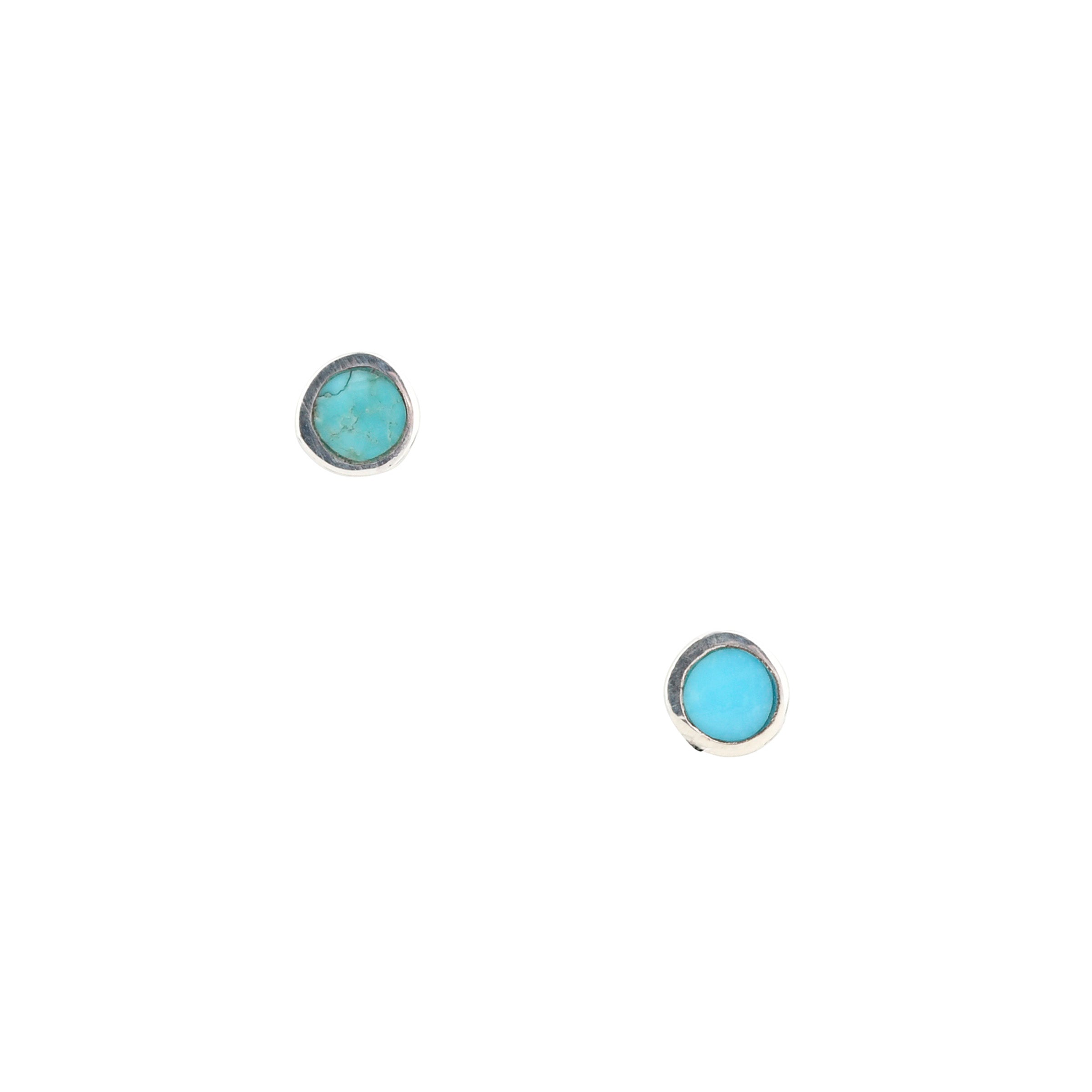 Sterling Silver round stud earrings inlaid with Blue Turquoise