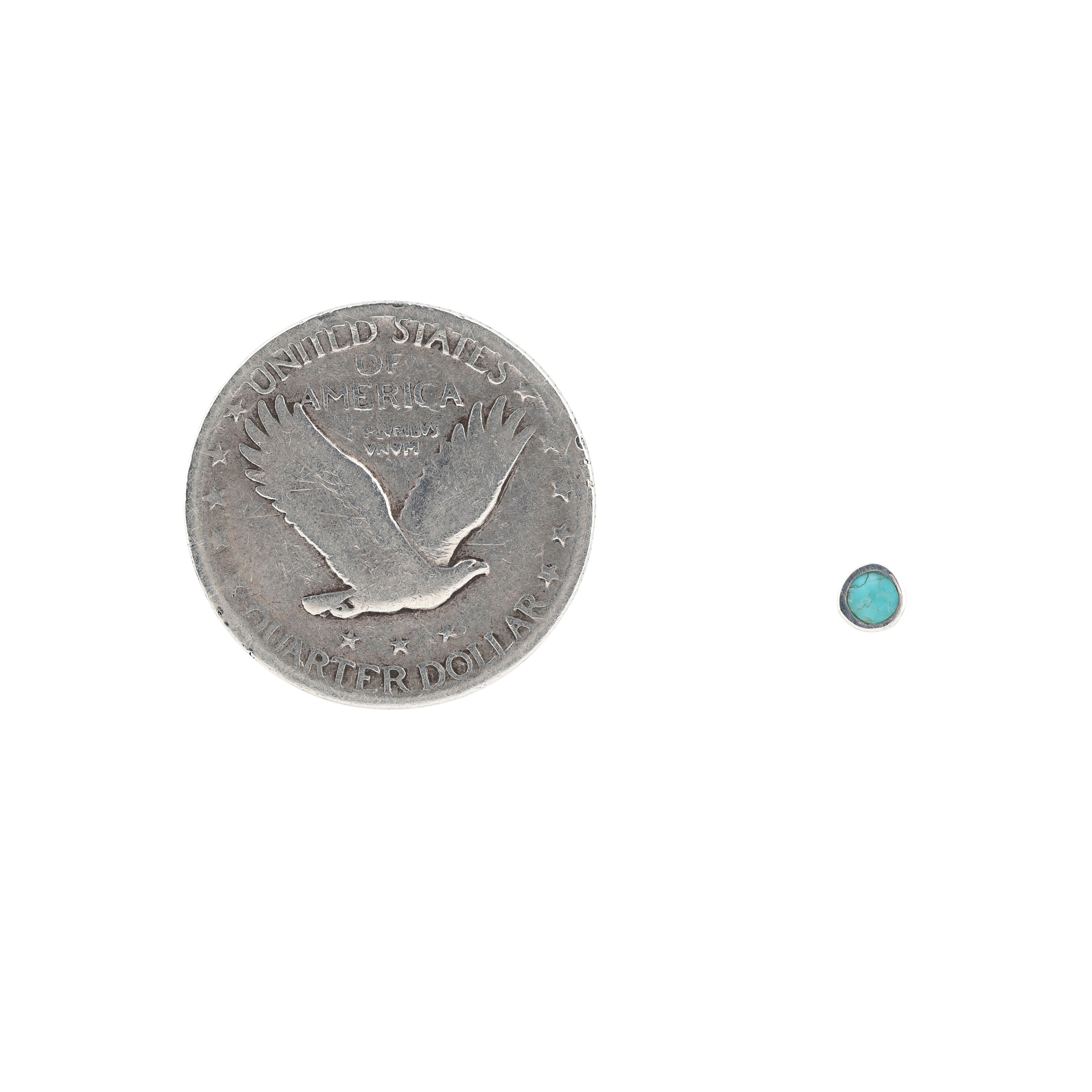 Sterling Silver round stud earrings inlaid with Blue Turquoise