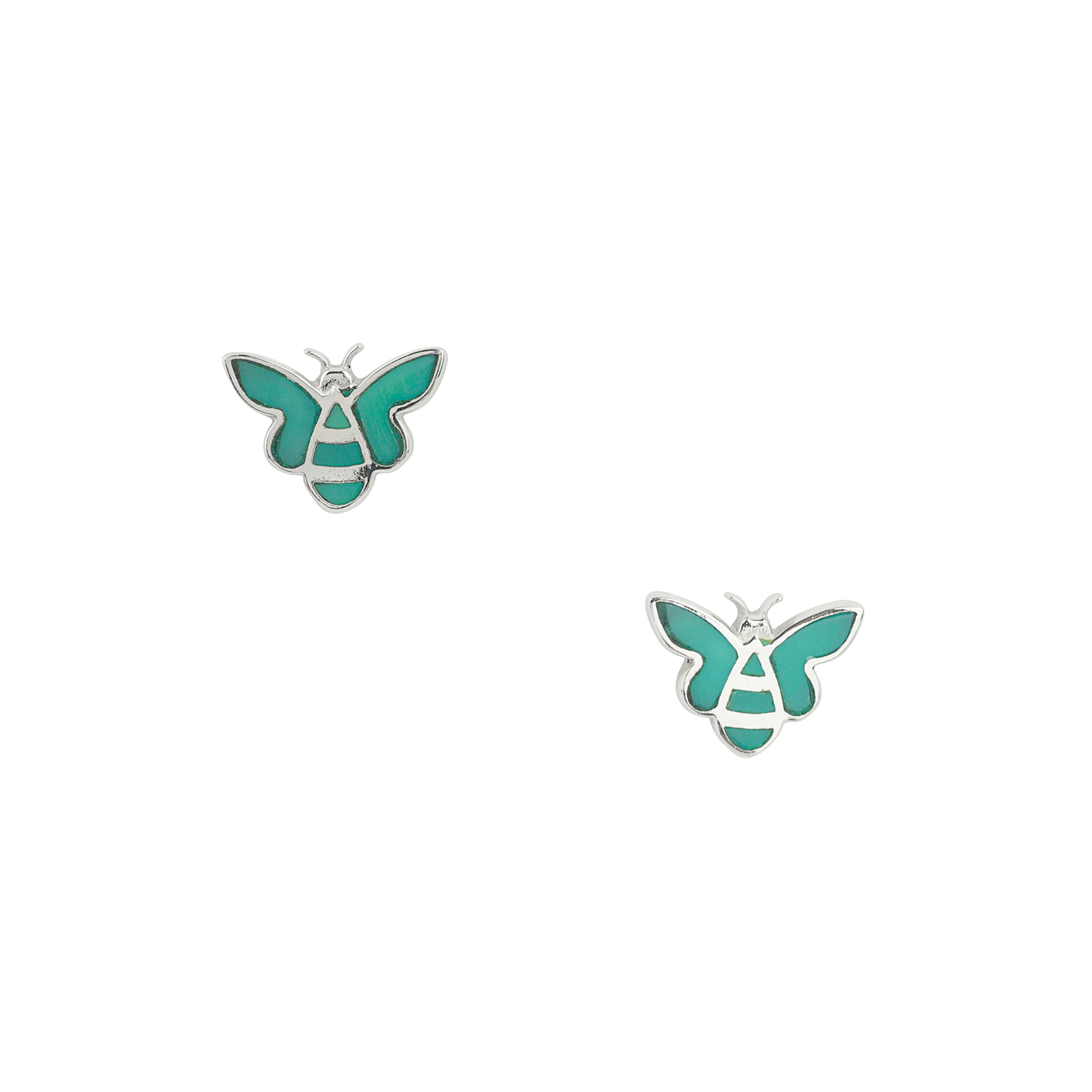 Sterling Silver bee stud earrings with green turquoise inlay