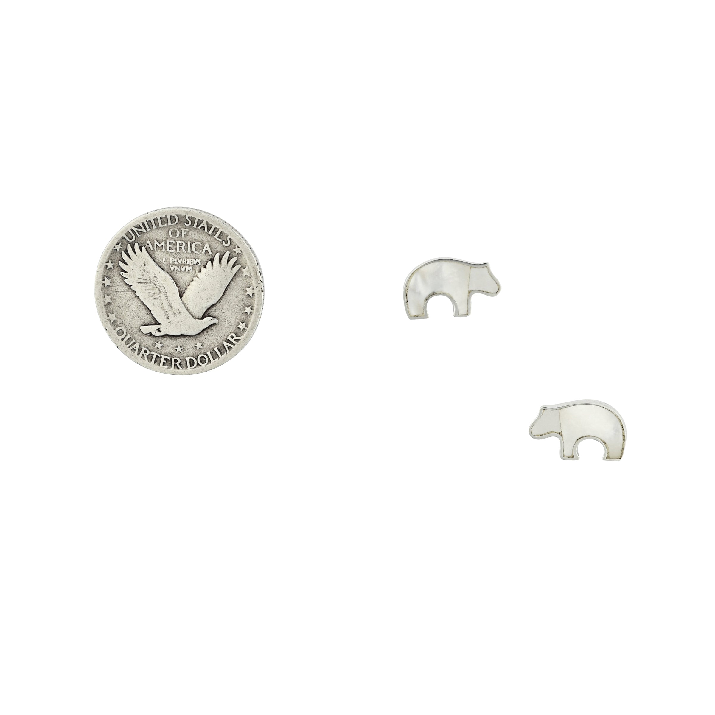 Sterling Silver Mother of Pearl inlay bear earrings.