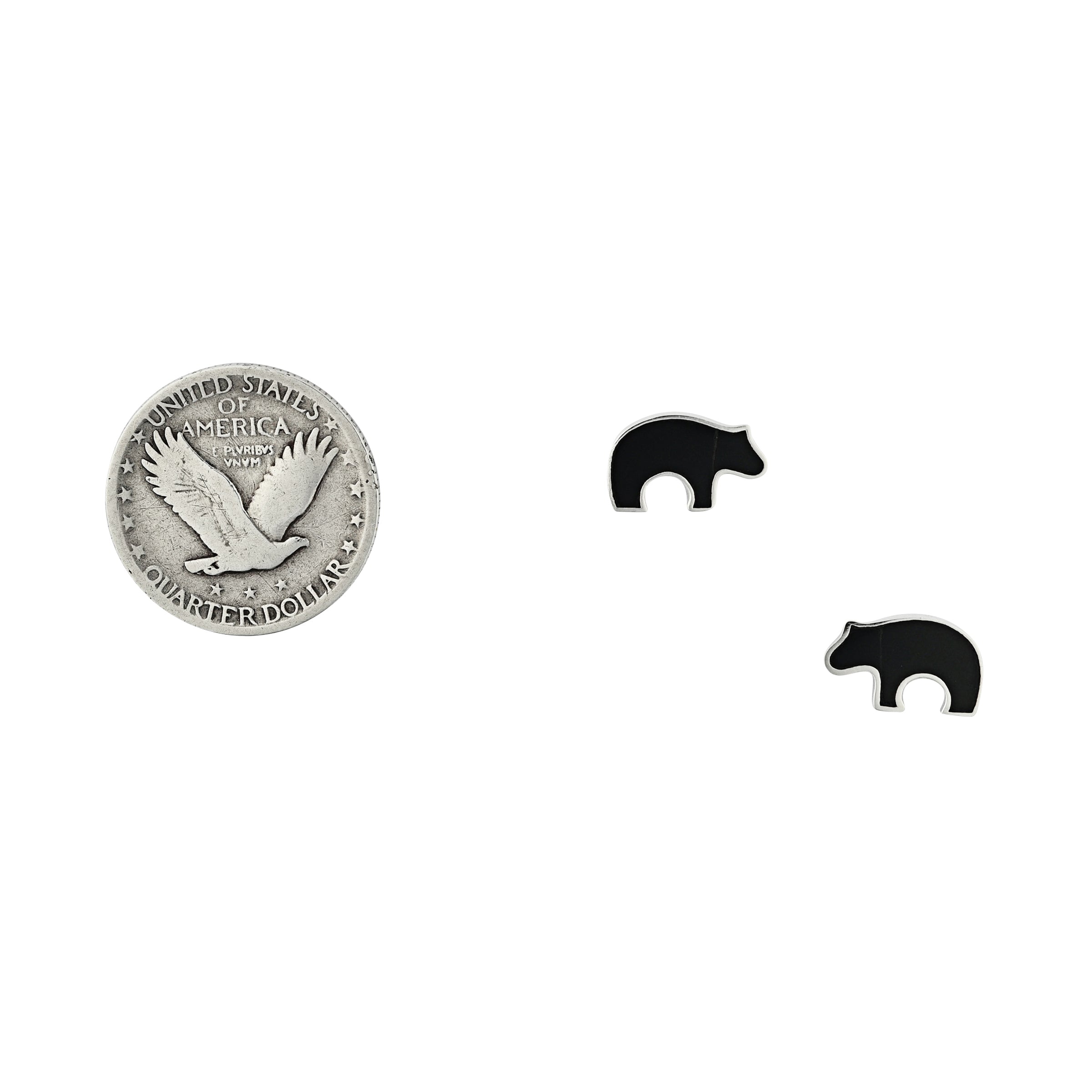 Sterling Silver Onyx inlay bear earrings.