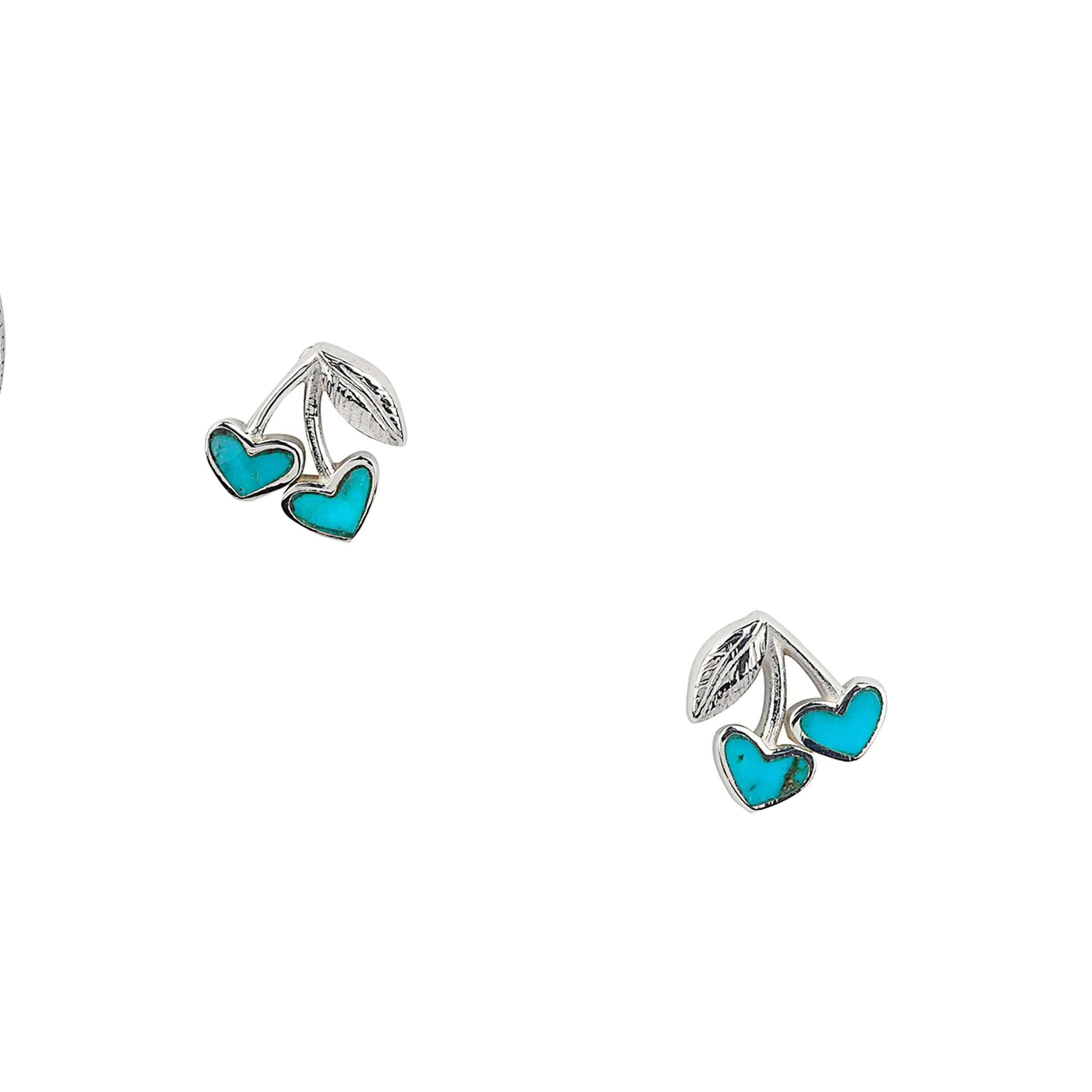 Sterling Silver cherry earrings with Turquoise stone inlay.