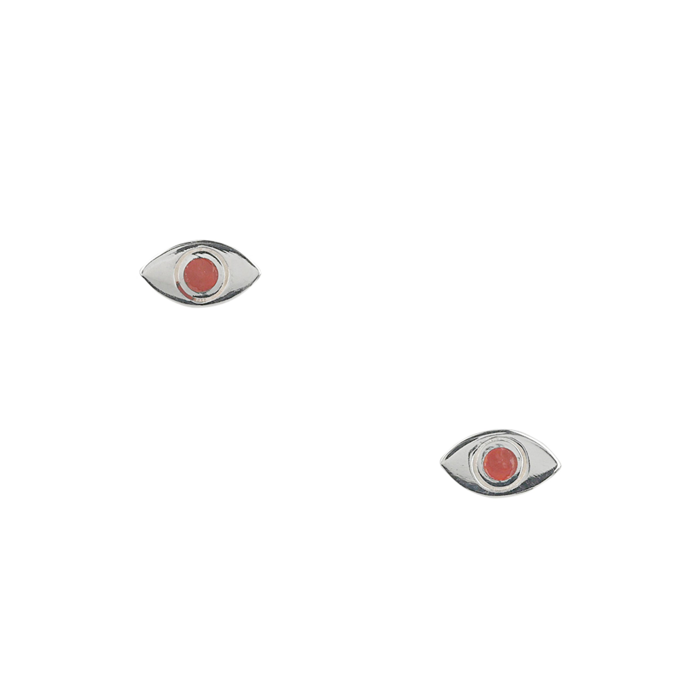 Pair of Sterling silver eye earrings with red coral inlay in iris area.
