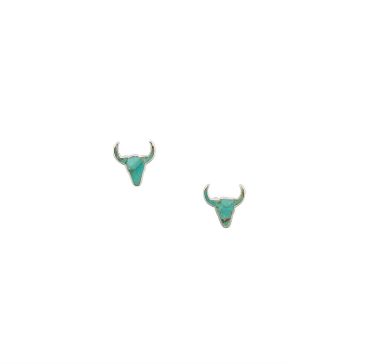 Sterling Silver Blue Turquoise inlay longhorn earrings.