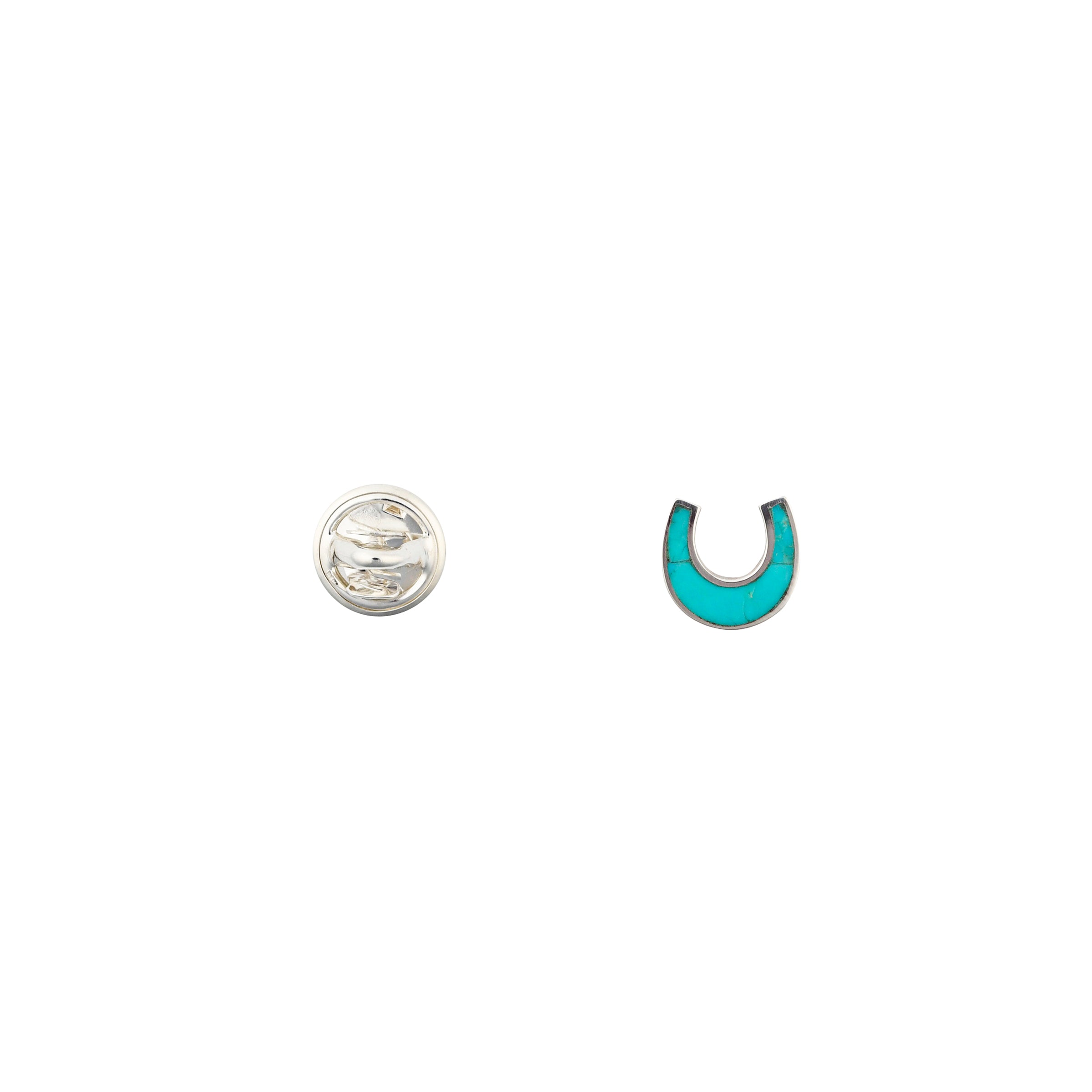 A classic Horseshoe Pin made with Blue Turquoise inlayed in Sterling Silver