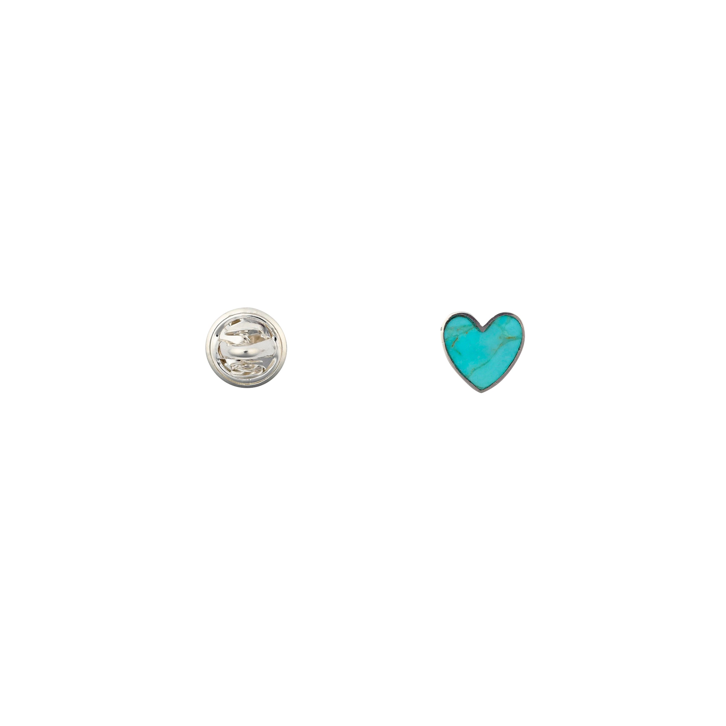 A timeless piece, the classic Heart Pin is made with Blue Turquoise inlayed in Sterling Silver