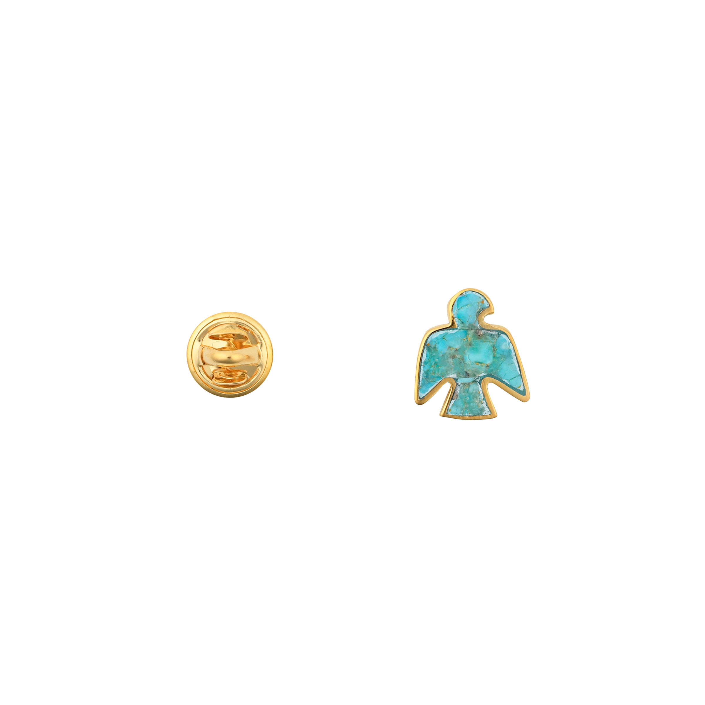 A Thunderbird Pin made with Blue Turquoise inlayed in 14k Gold Plate
