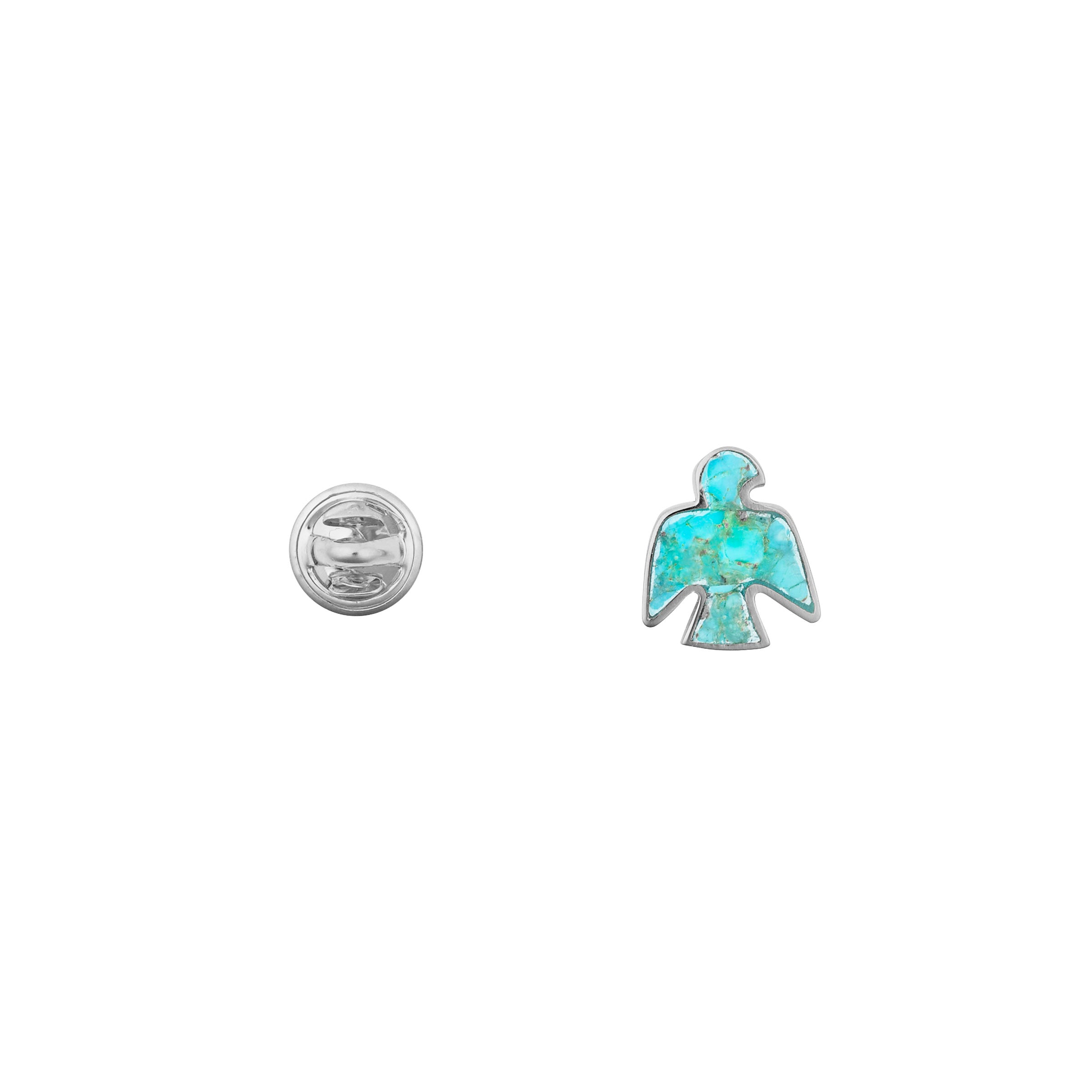 A Thunderbird Pin made with Blue Turquoise inlayed in Sterling Silver