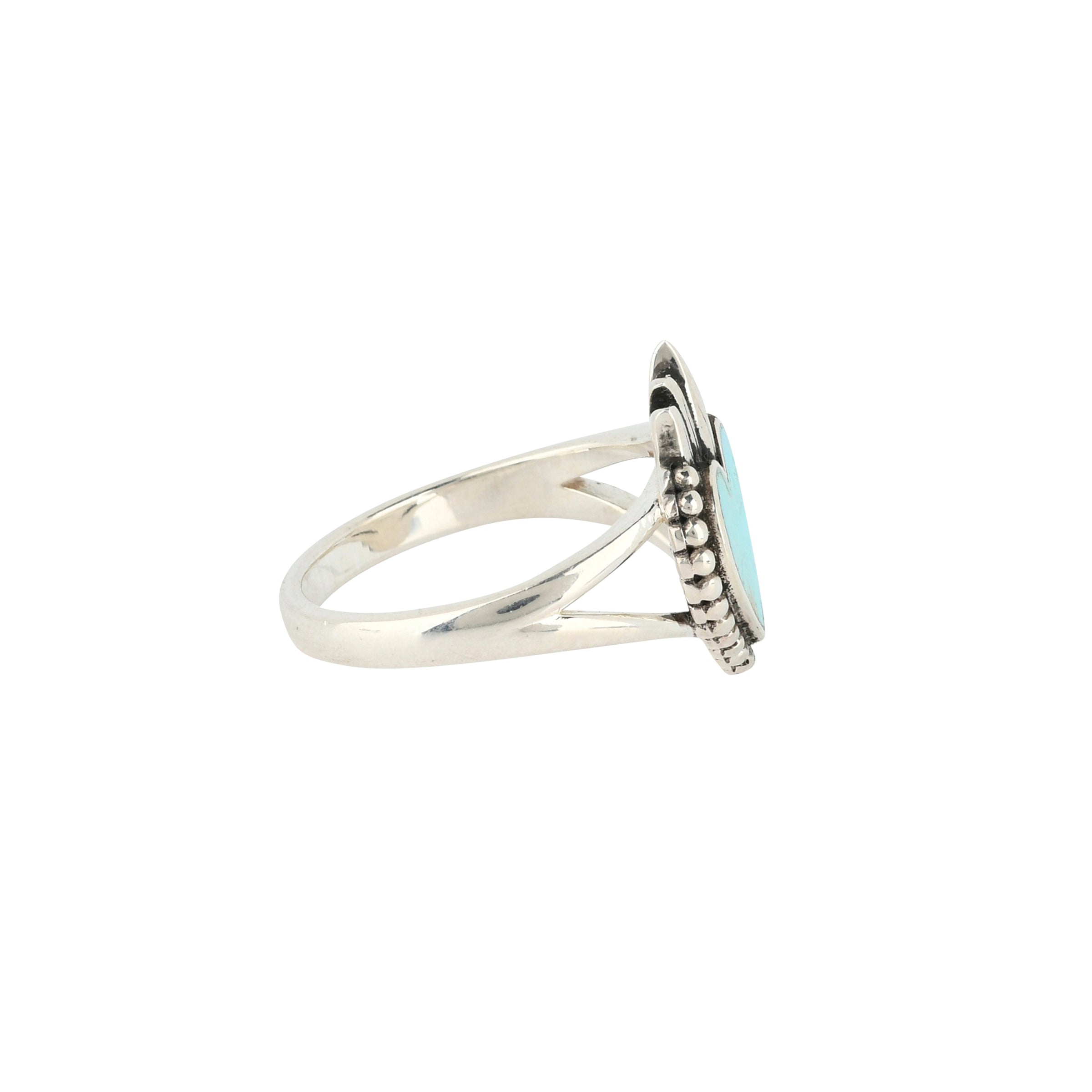 Sterling Silver Turquoise inlay heart ring - side view