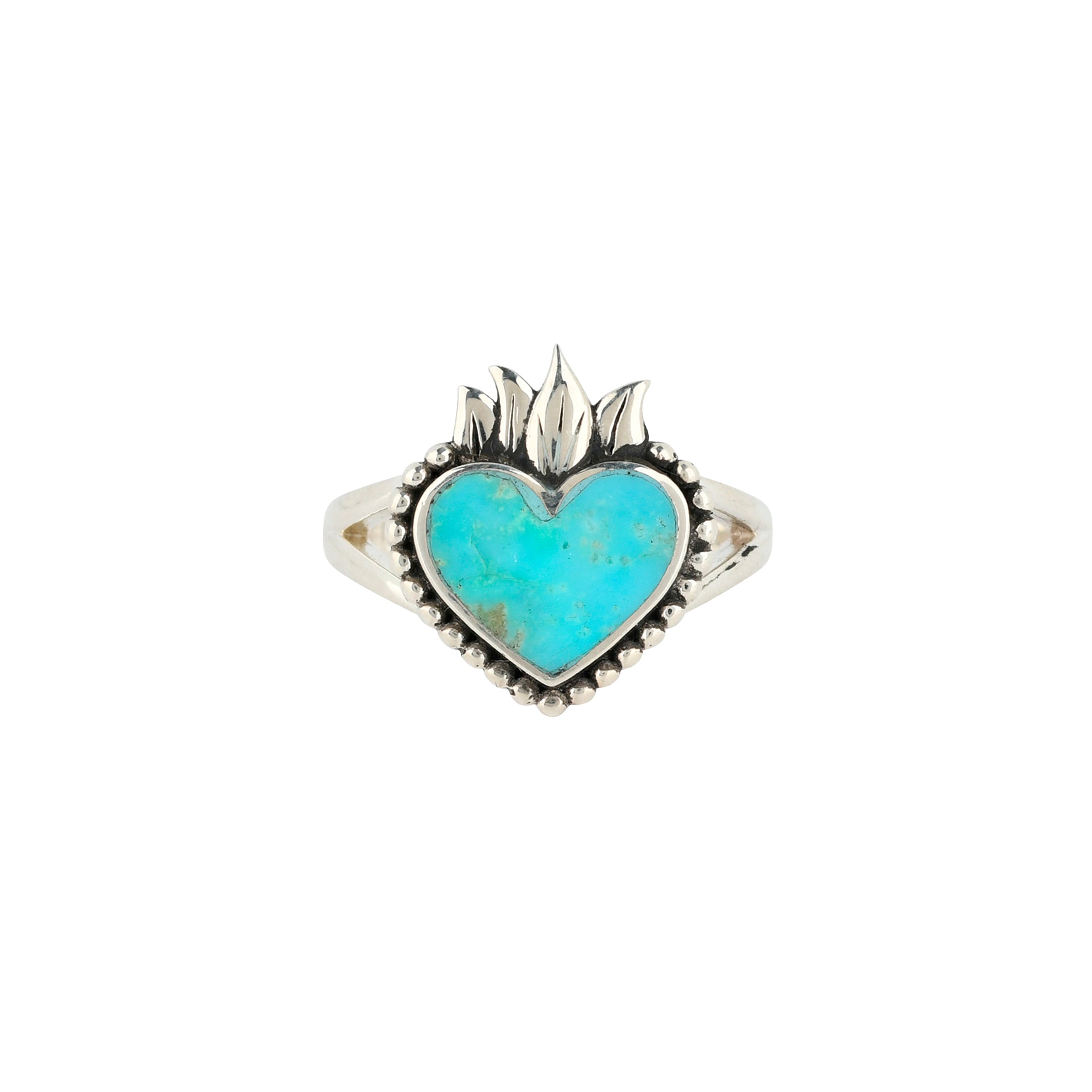 Sterling Silver Turquoise inlay heart ring - front view