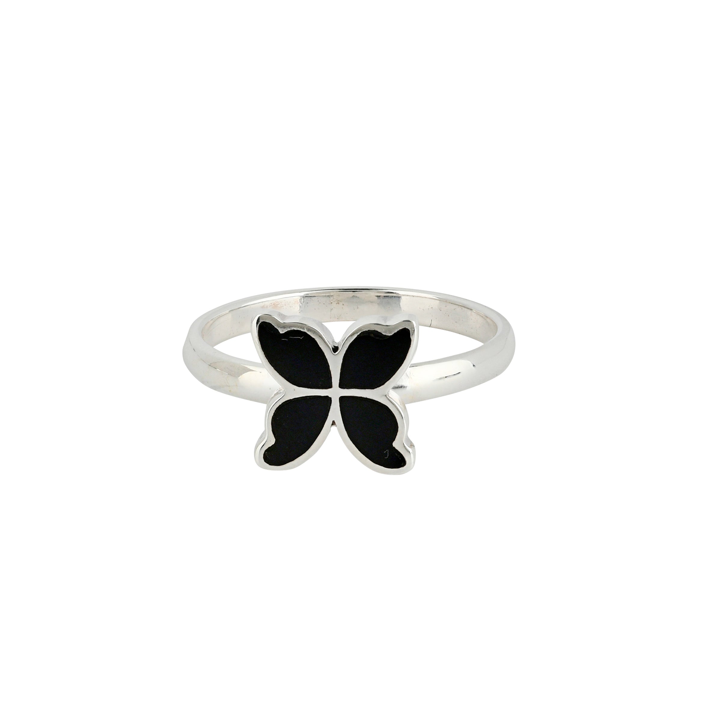 Sterling Silver and Onyx inlay ring in Butterfly design.