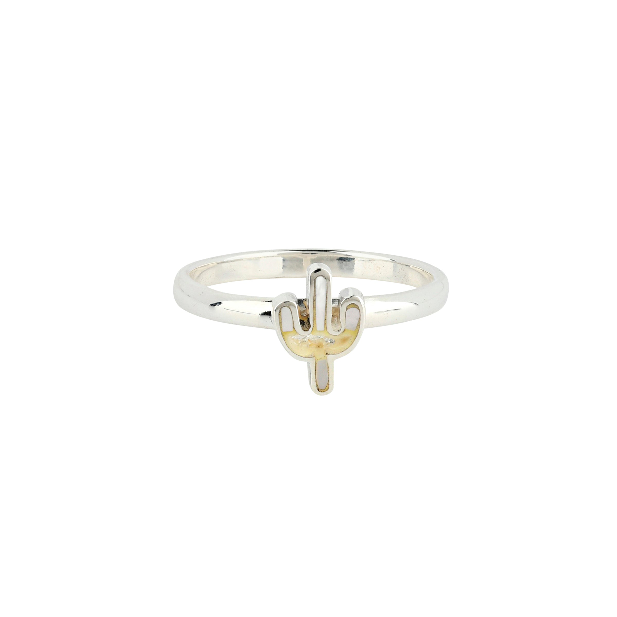 Sterling Silver ring with cactus design in Mother of Pearl.