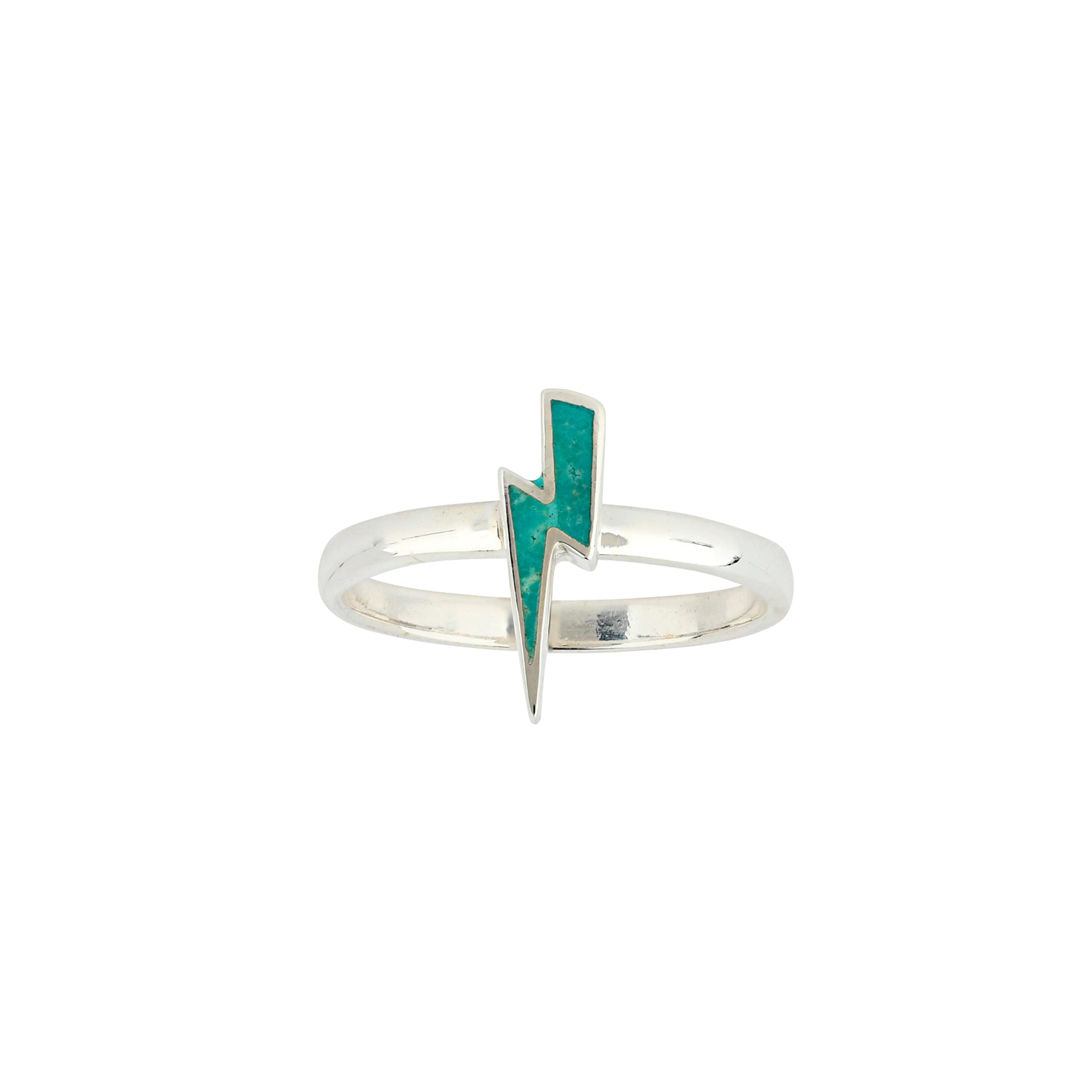 Sterling Silver ring with lightning bolt design in Turquoise stone.