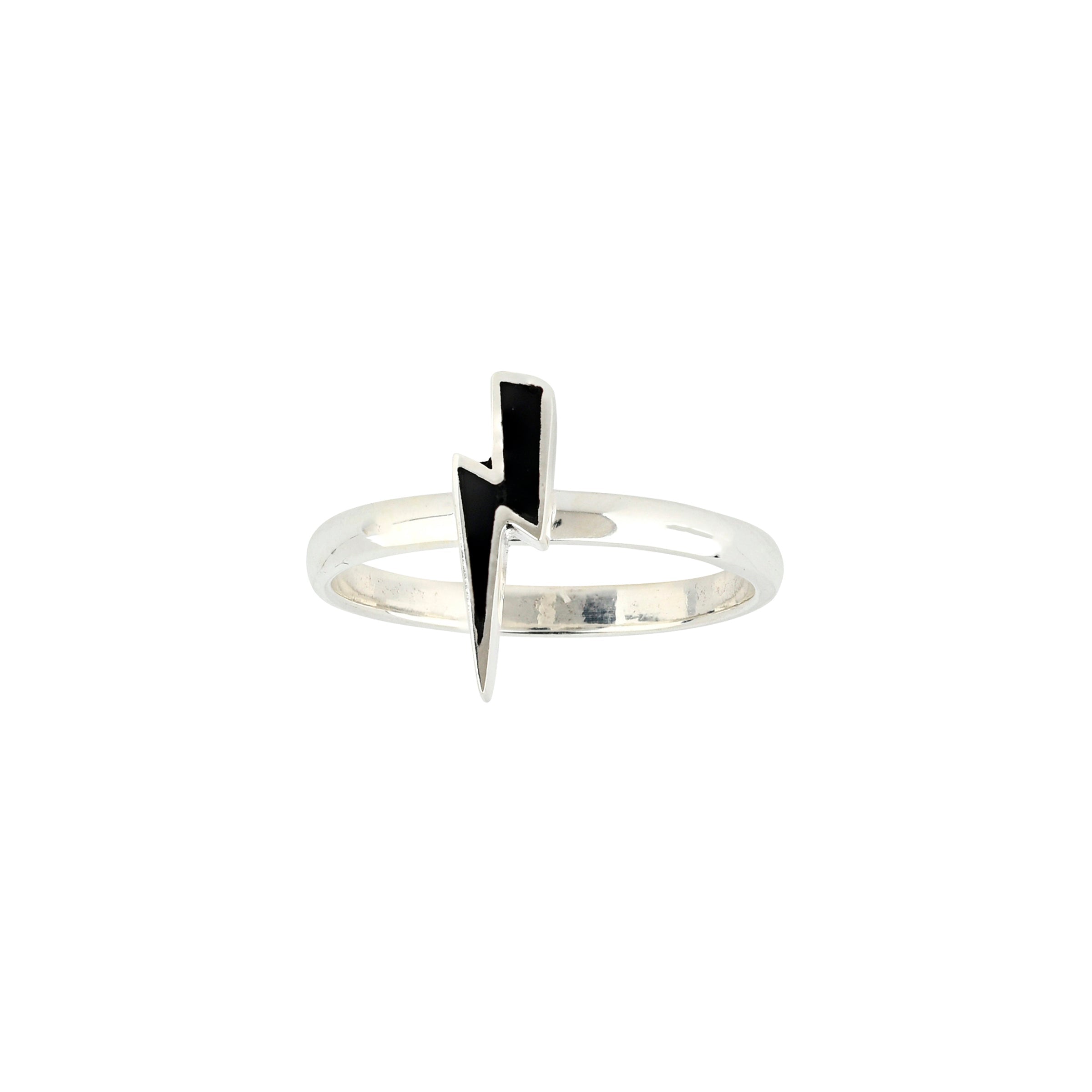 Sterling Silver ring with lightning bolt design in Onyx stone.