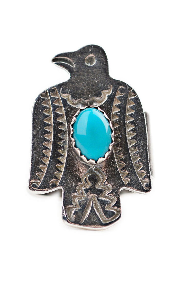 .925 Sterling Silver Thunderbird Southwestern Scarf Slide with Blue Turquoise