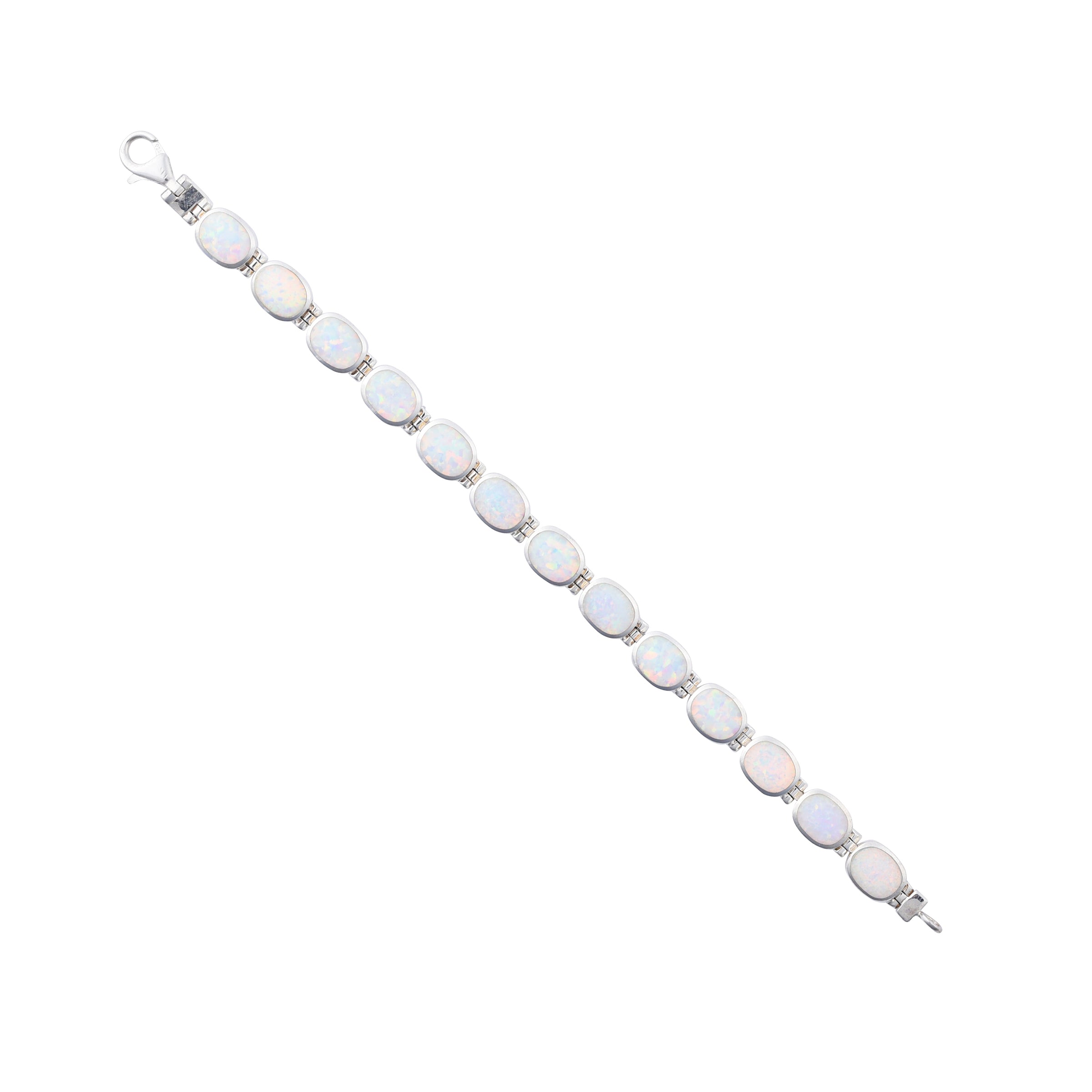 The Santa Fe link bracelet from the Bird and Arrow collection features sterling silver and beautiful onyx stones on one side and white opal on the other side.