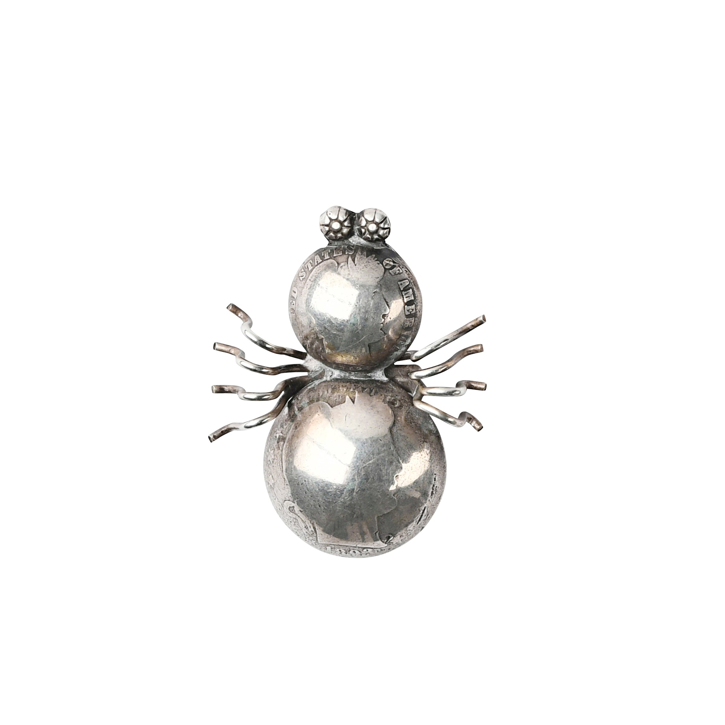 joe eby sterling silver spider pin made out of coins