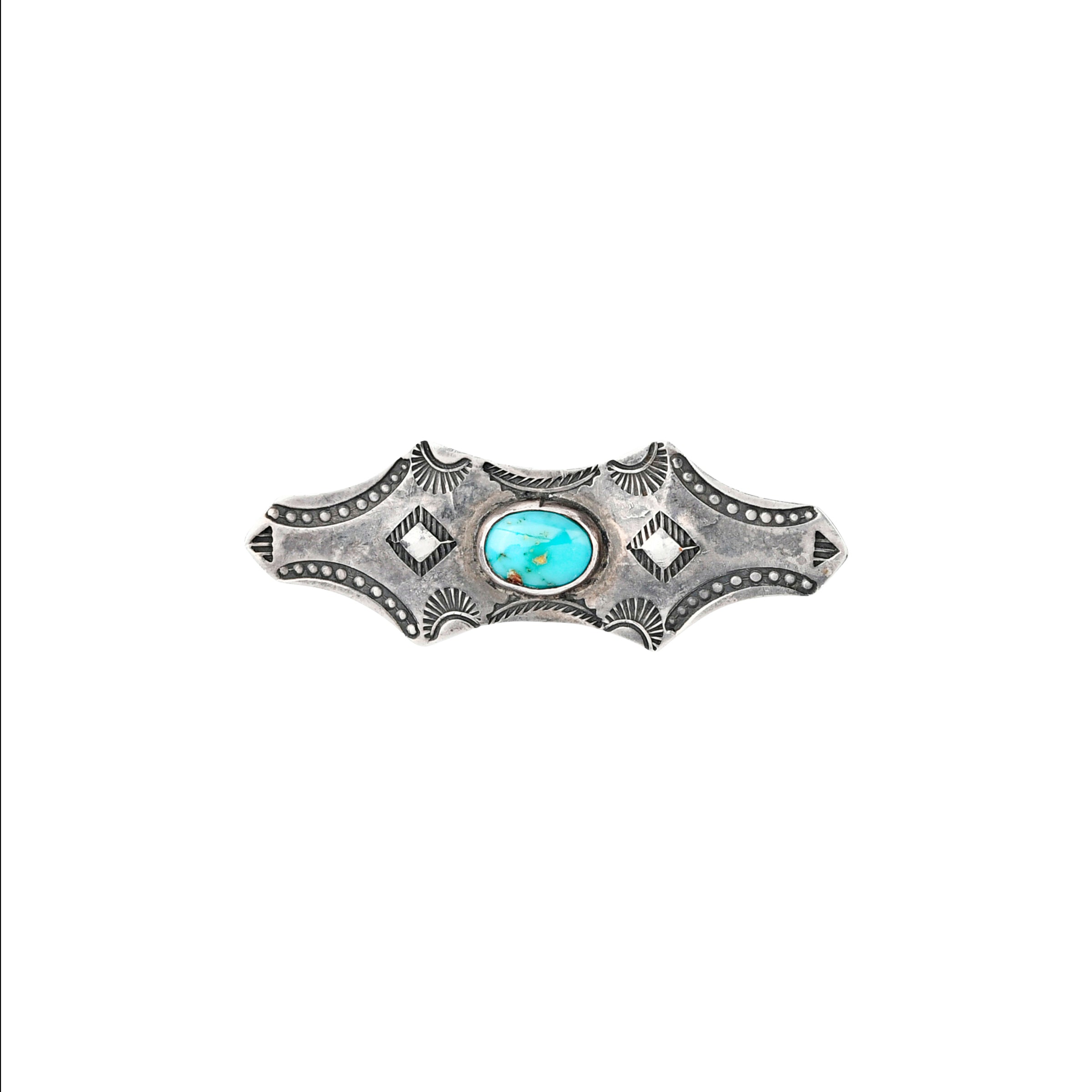 vintage sterling silver pin with turquoise double diamond design