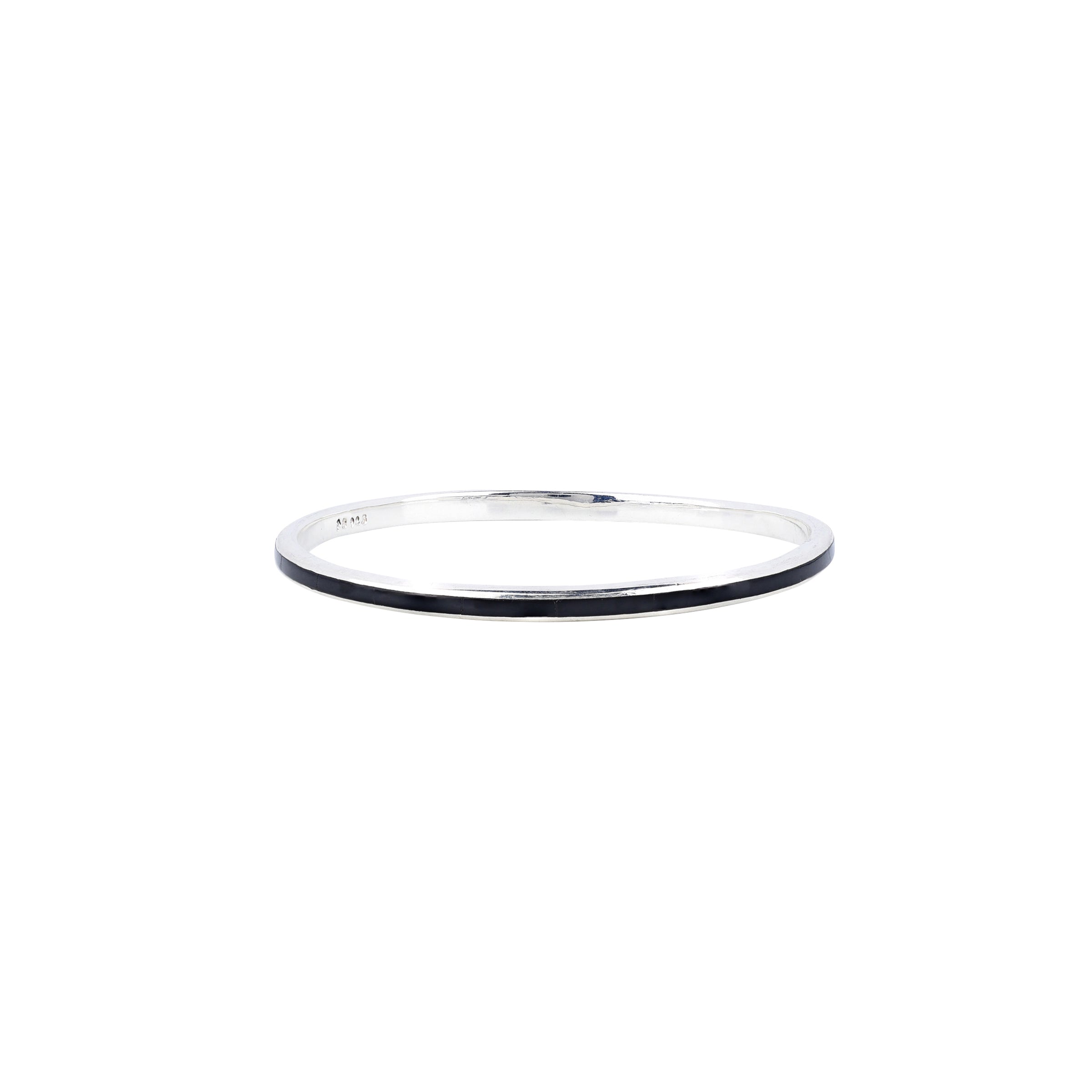 A sterling silver Infinity bangle with onyx inlay stones from our Bird and Arrow collection.