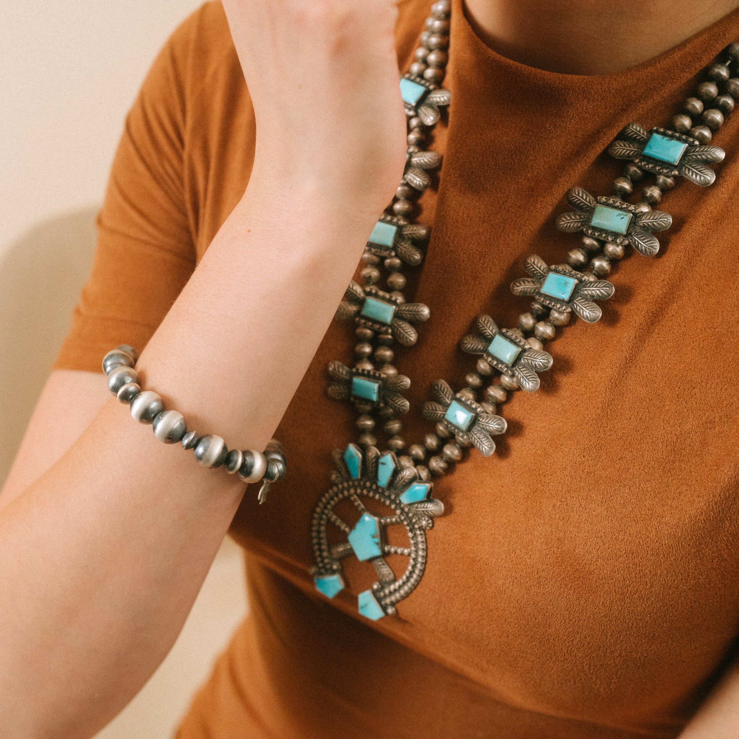 Sterling silver beaded stretch bracelet in a variety of different bead sizes, styles, and combinations.