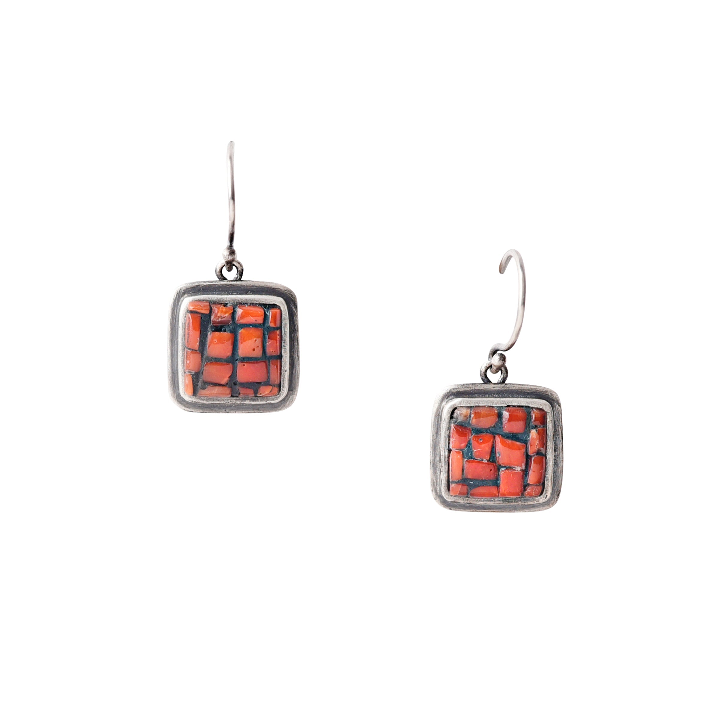 Nomad Mosaic Coral Square Earrings