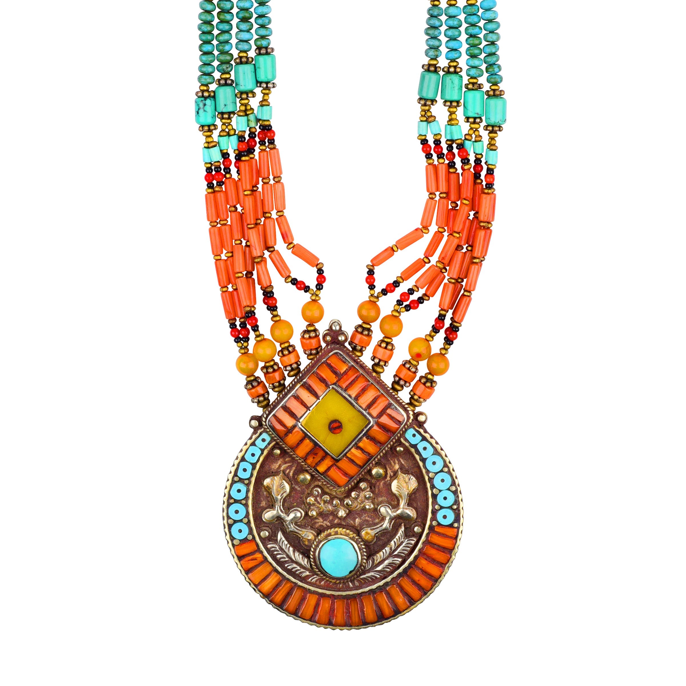 Tibetan Turquoise and Coral Necklace