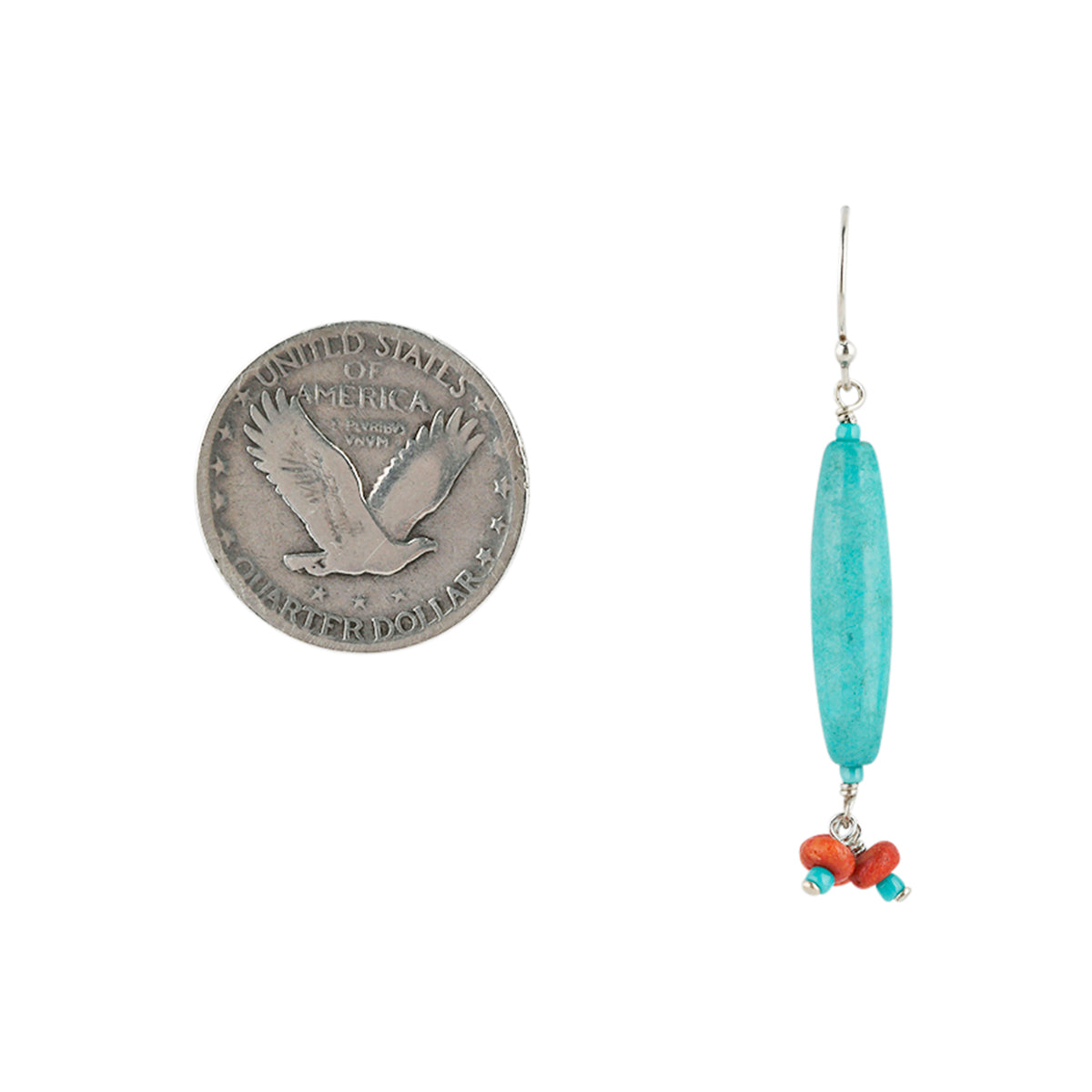 Turquoise drop earrings with sterling silver hooks and minimalist frontier inspired design.