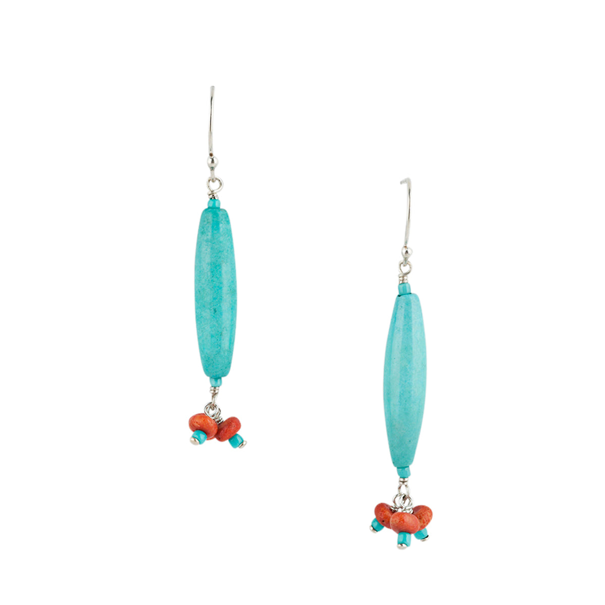 Sterling silver drop earrings with elongated turquoise stones and subtle western detail