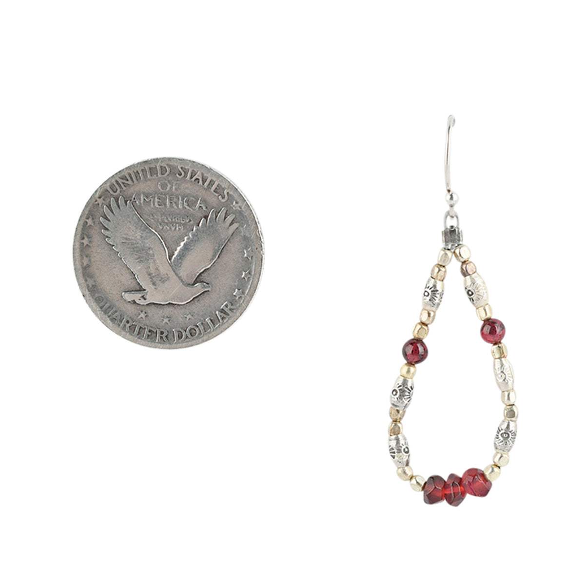 Sterling silver drop earrings with garnet stone accents and elegant teardrop shape