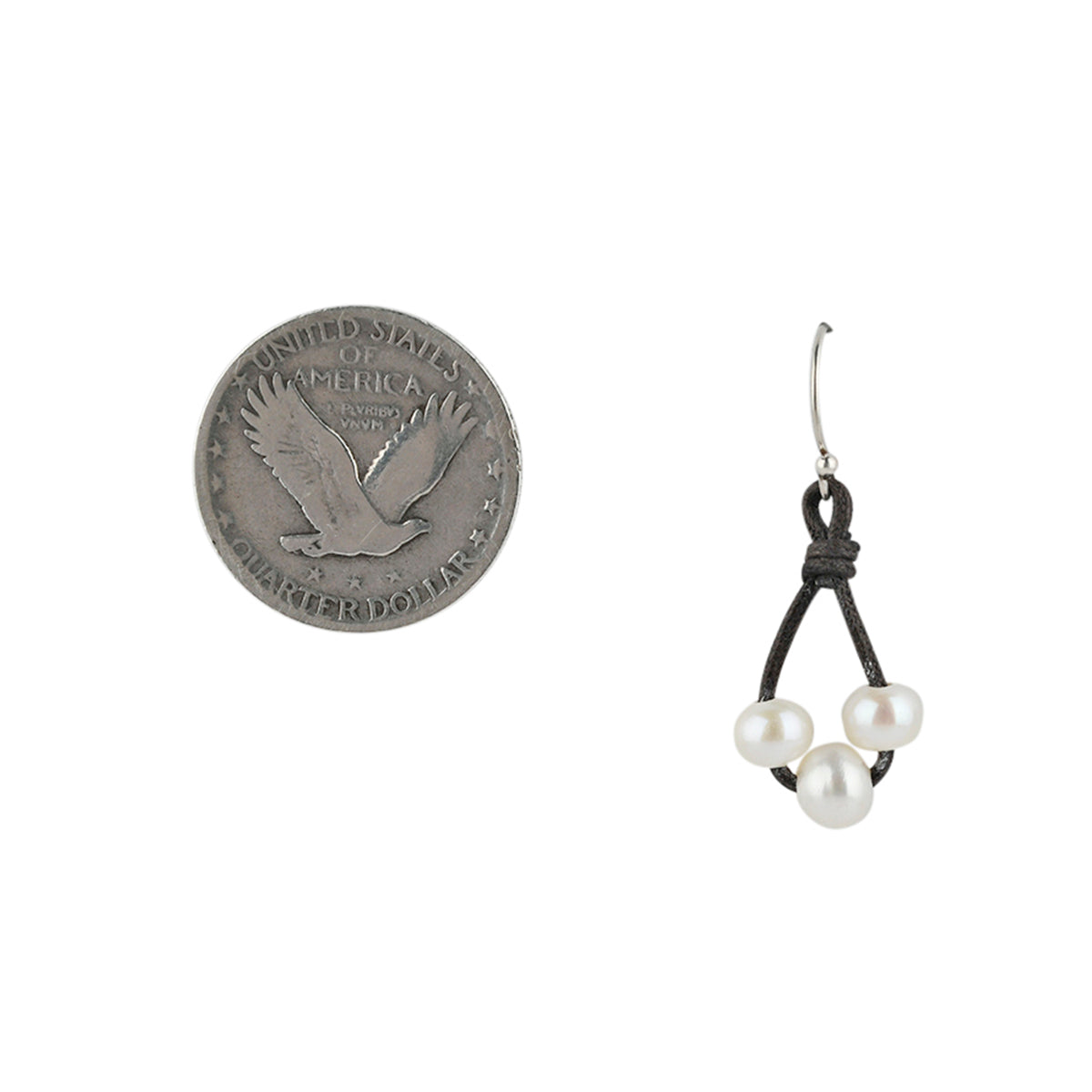 Pearl drop earrings with leather accents and minimalist sterling silver hooks