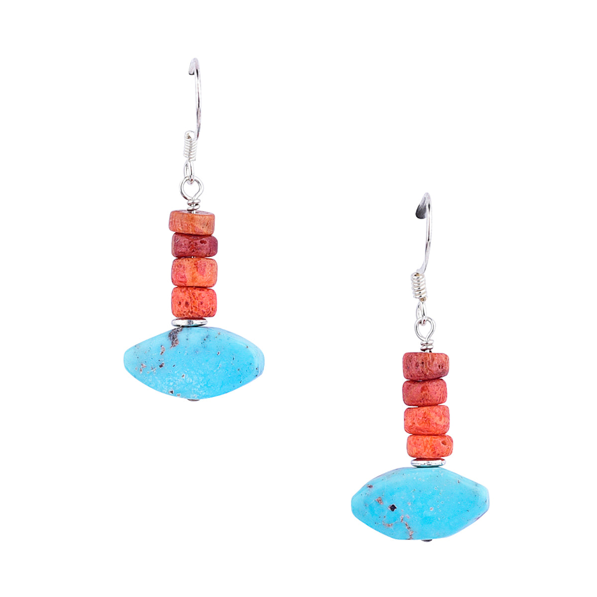 Sterling Silver ear wires with coral and turquoise drop earrings