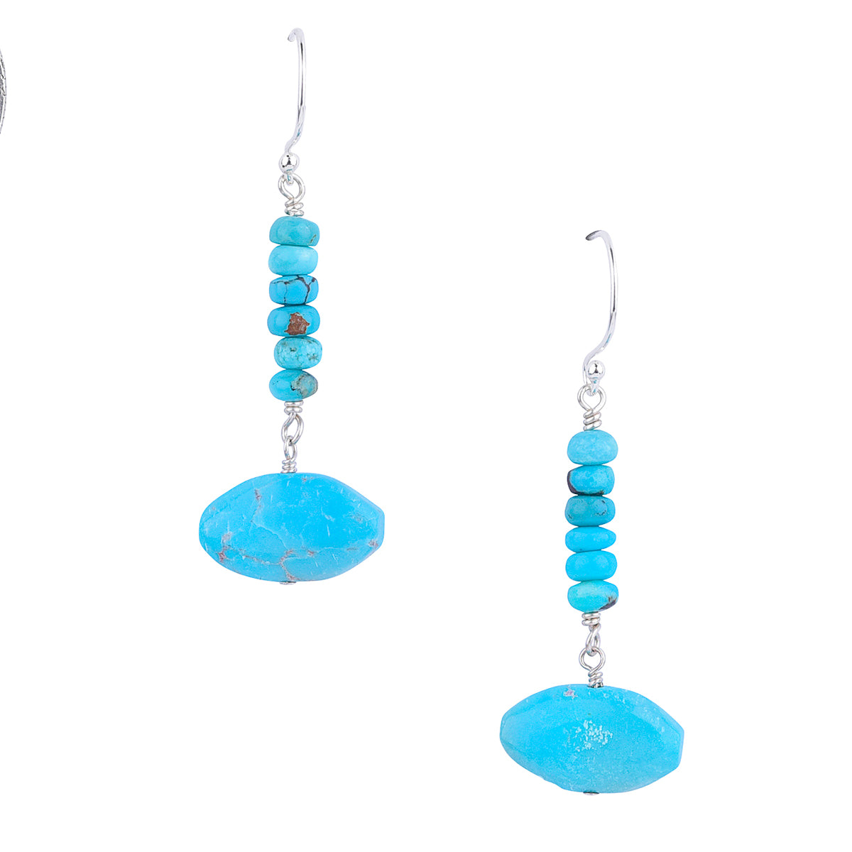 Sterling silver ear wires with beaded turquoise stacked stones and large stone dangle earrings