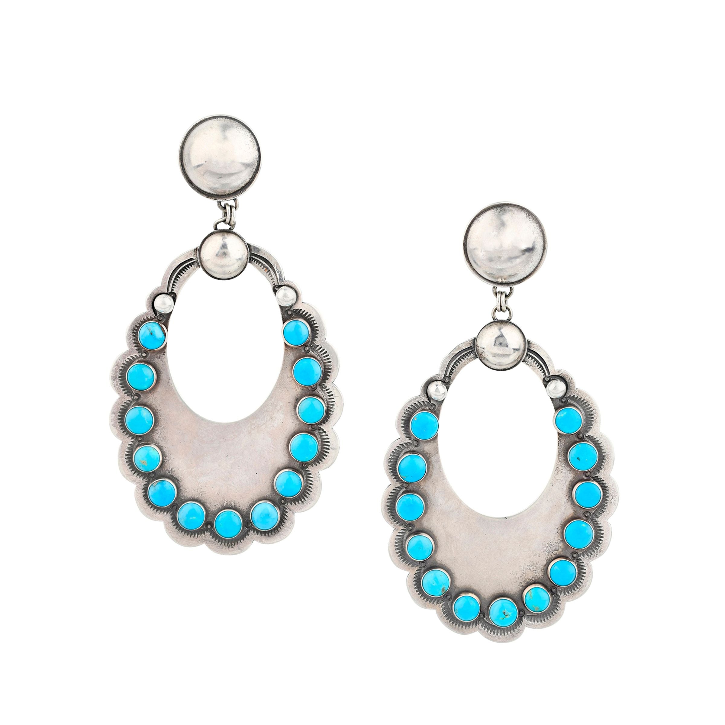 Dennis Hogan Eternal Bliss Earrings, artisan, sterling silver, made in USA, turquoise, wild west, statement earrings
