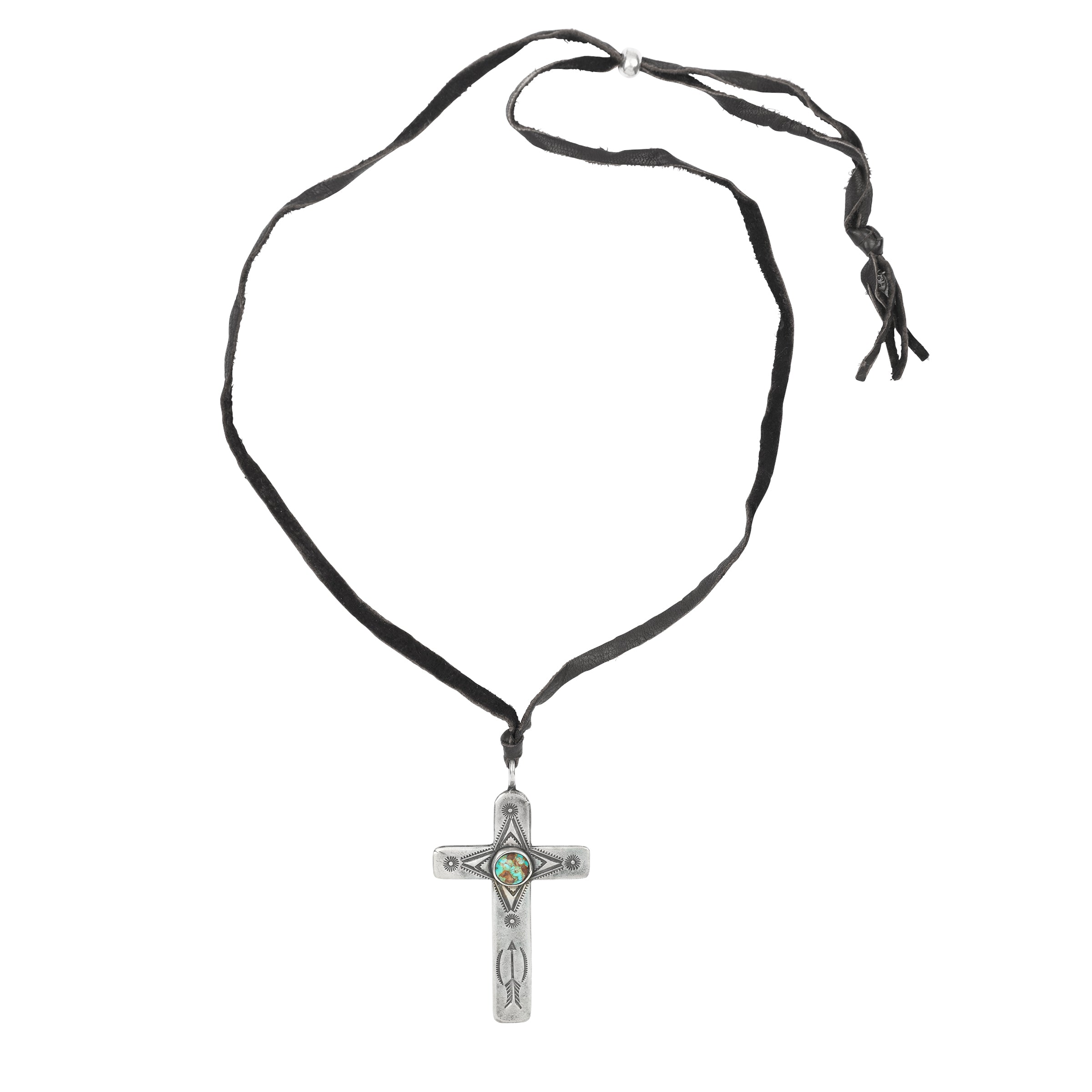Sterling Silver stamped cross pendant on soft deerskin leather