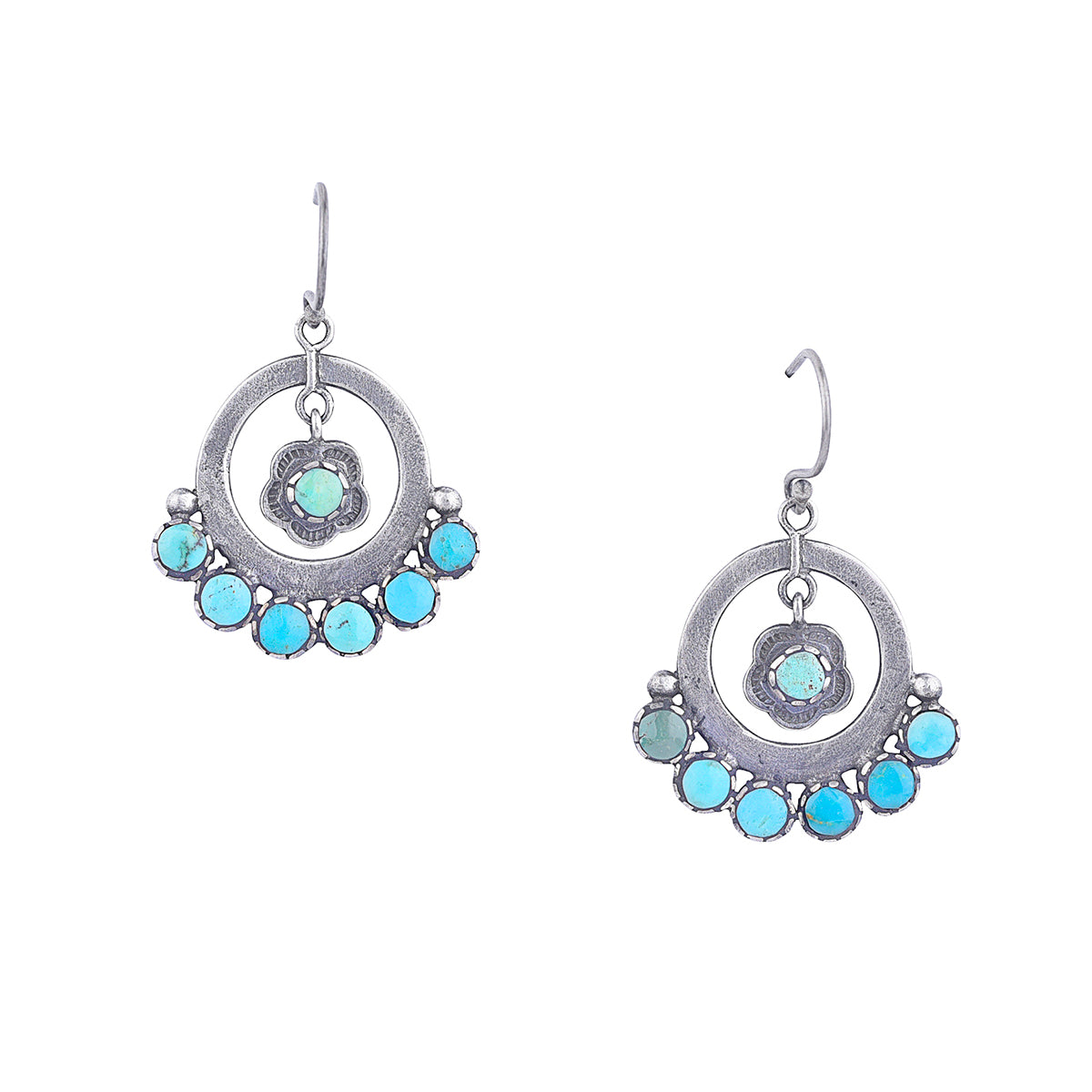 sterling silver and turquoise earrings with flower drop motif