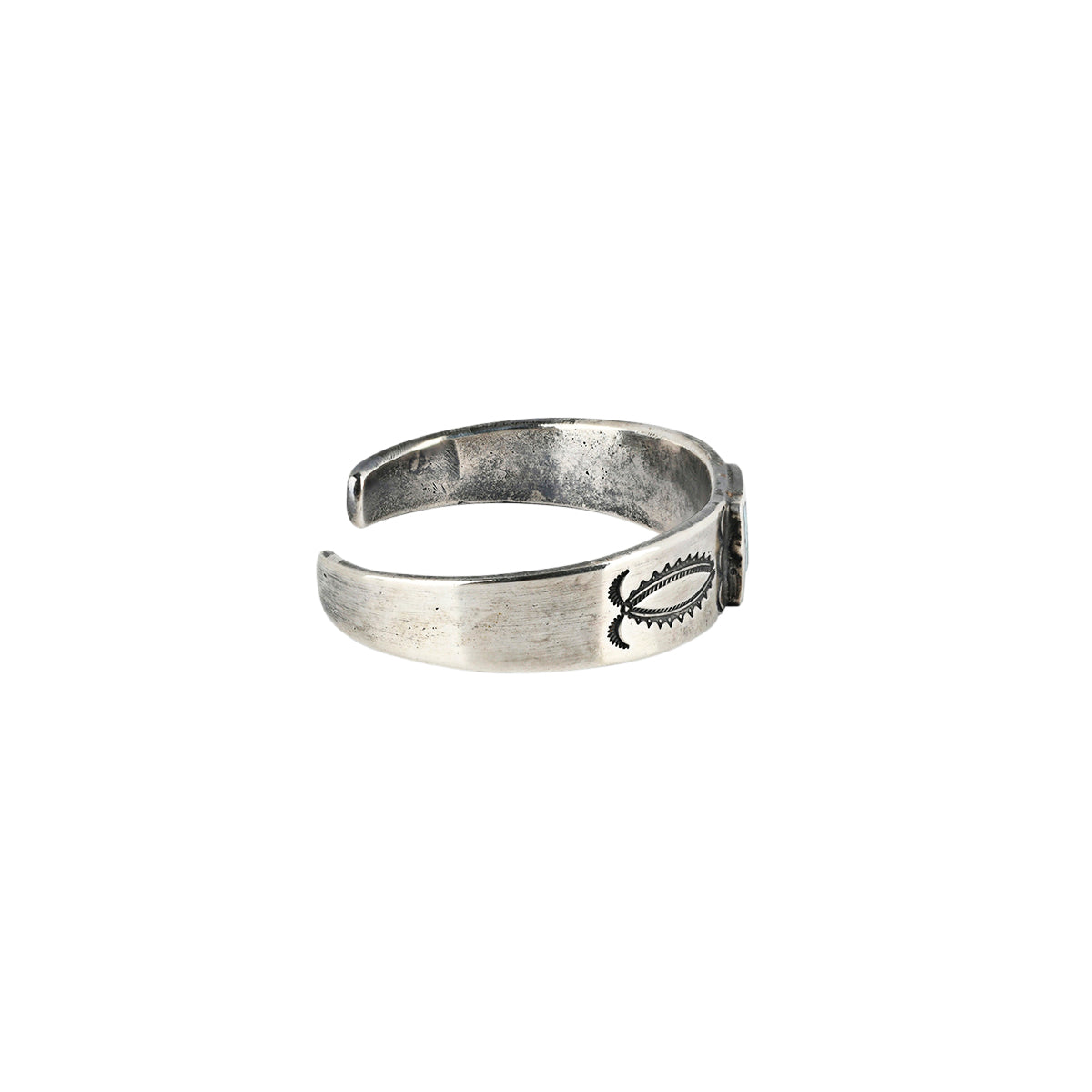 Ingot coin silver men's bracelet featuring mosaic inlayed turquoise and southwestern style stamping.