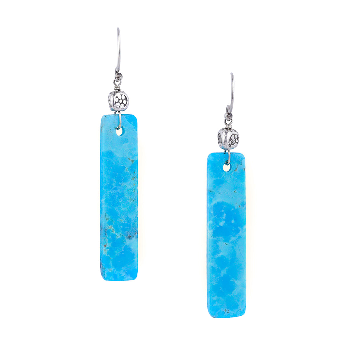 Turquoise drop earrings with Thai silver bead topper.
