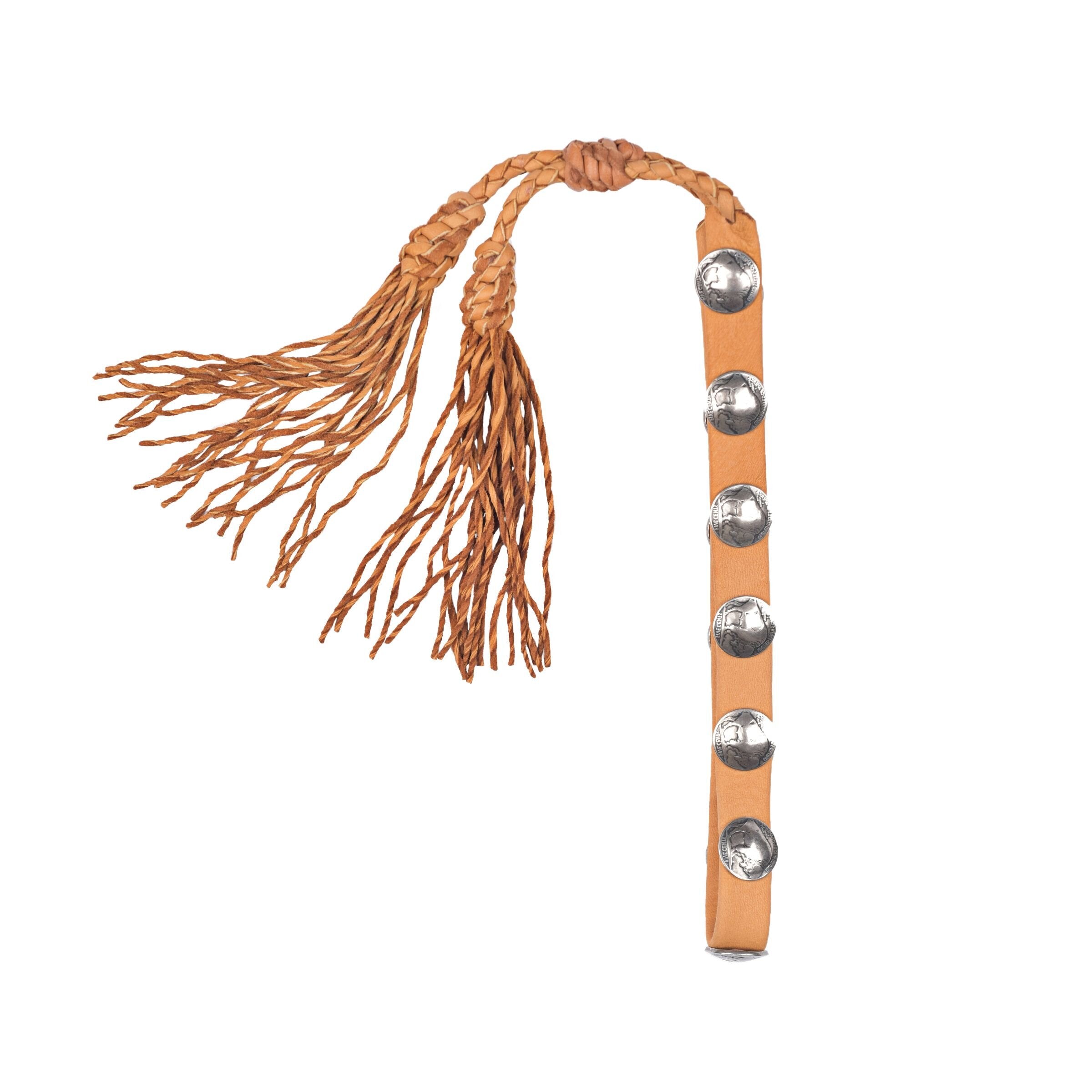 Double-layered deerskin leather hatband with silver buffalo nickels. Handcrafted in the USA.