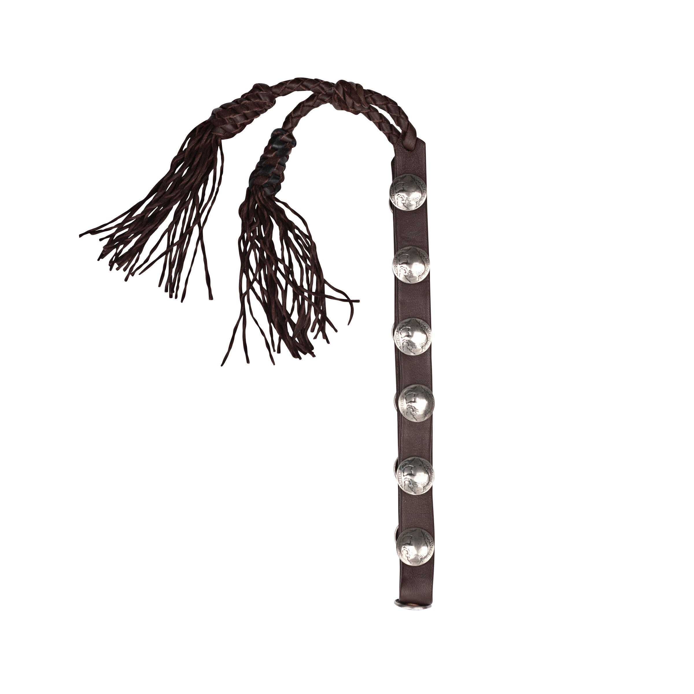 Double-layered deerskin leather hatband with silver buffalo nickels. Handcrafted in the USA.