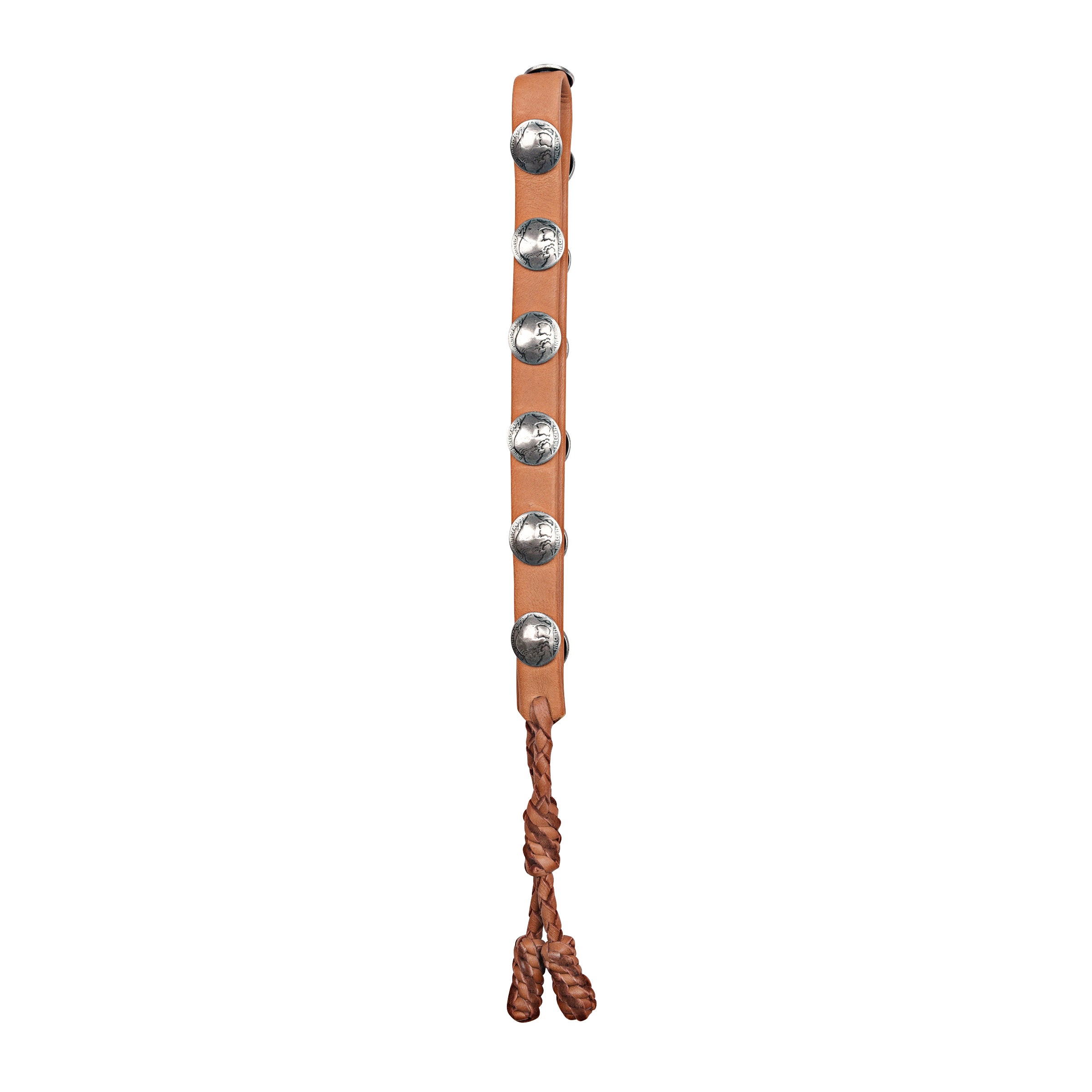 Double-layered deerskin leather hatband with silver buffalo nickels. Handcrafted in the USA.