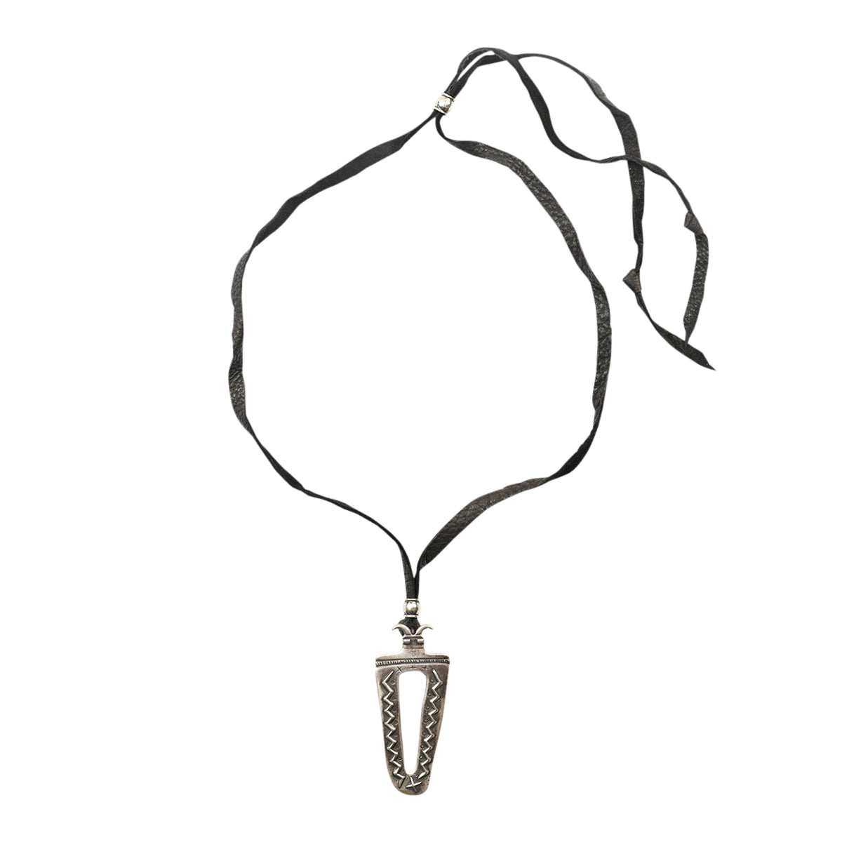 Ingot Coin Silver Pendant of a Tribal Butterfly strung on Leather with Sterling silver slider beads