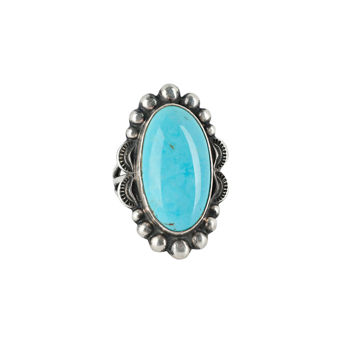 Santa Fe style ring featuring a blue turquoise stone at the center