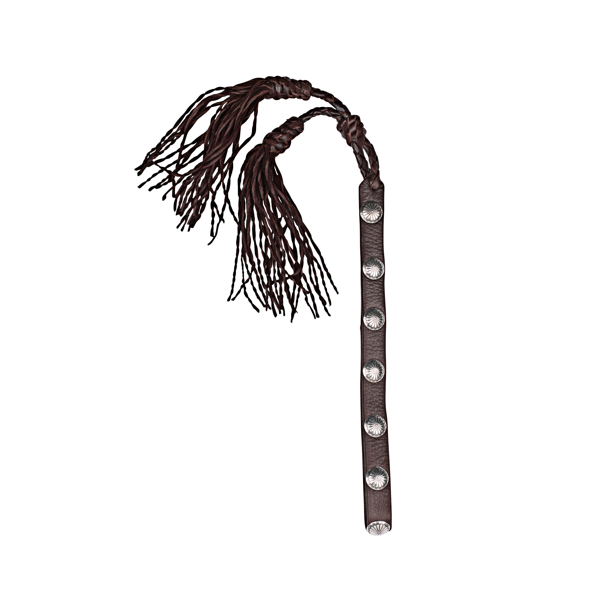 Double-layered deerskin leather hatband with silver sun conchos. Handcrafted in the USA.