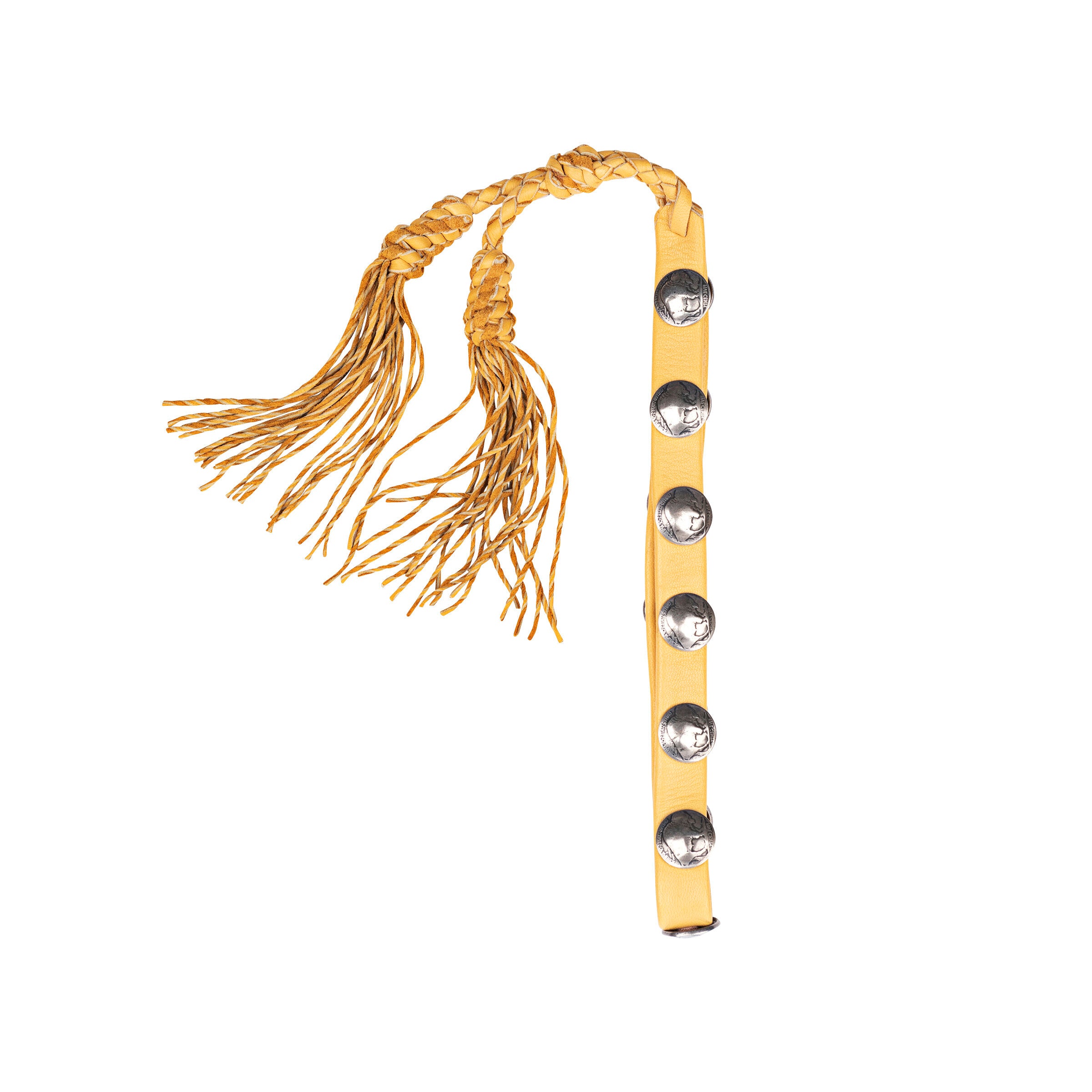 Double-layered deerskin leather hatband with silver buffalo nickels. Handcrafted in the USA.