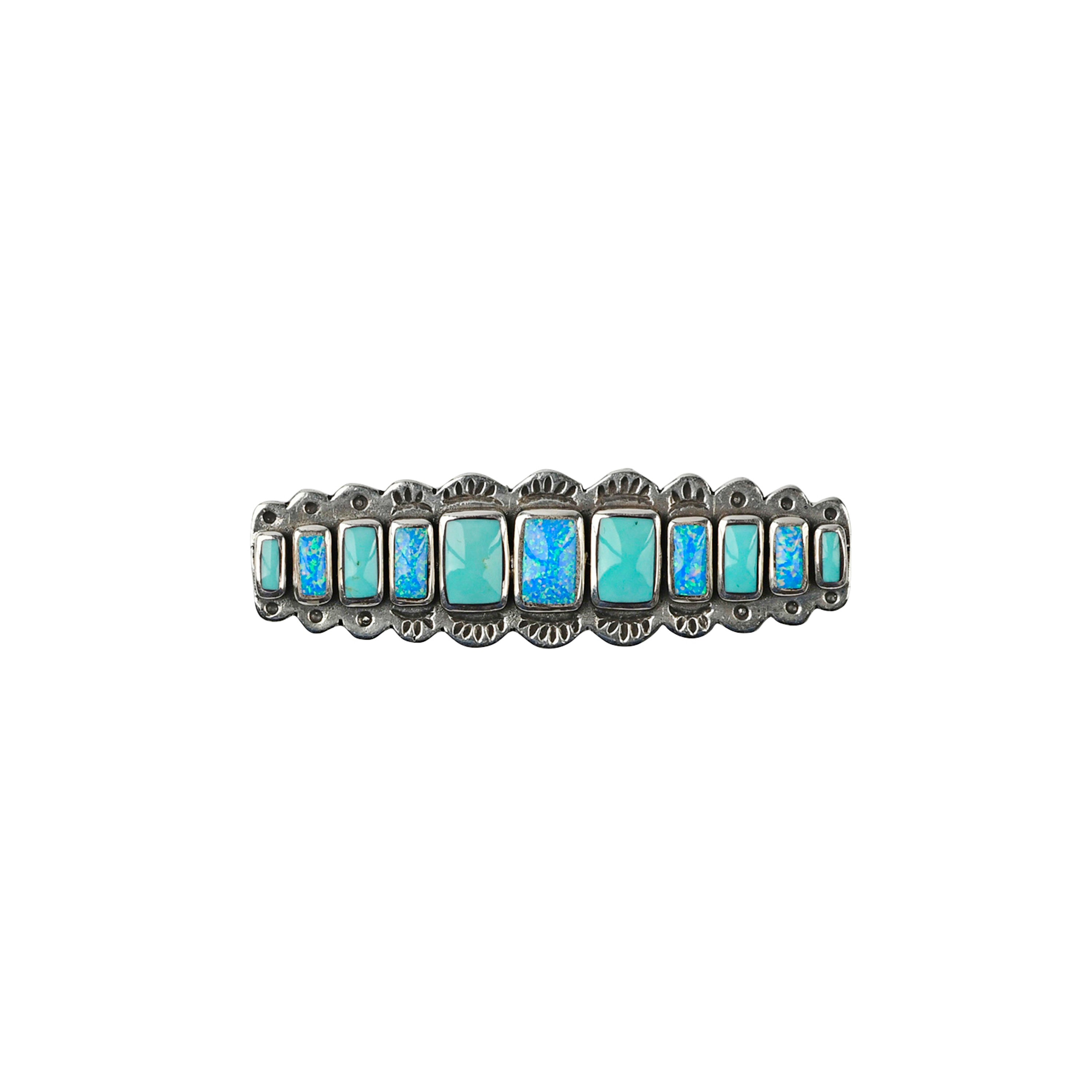 Sterling Silver, Blue Opal and Turquoise geometric pin
