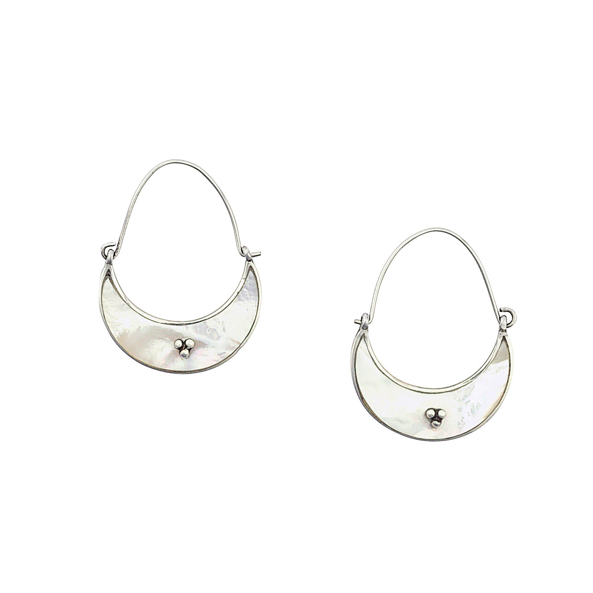 Sterling silver and pearl inlay earrings with silver dot detailing