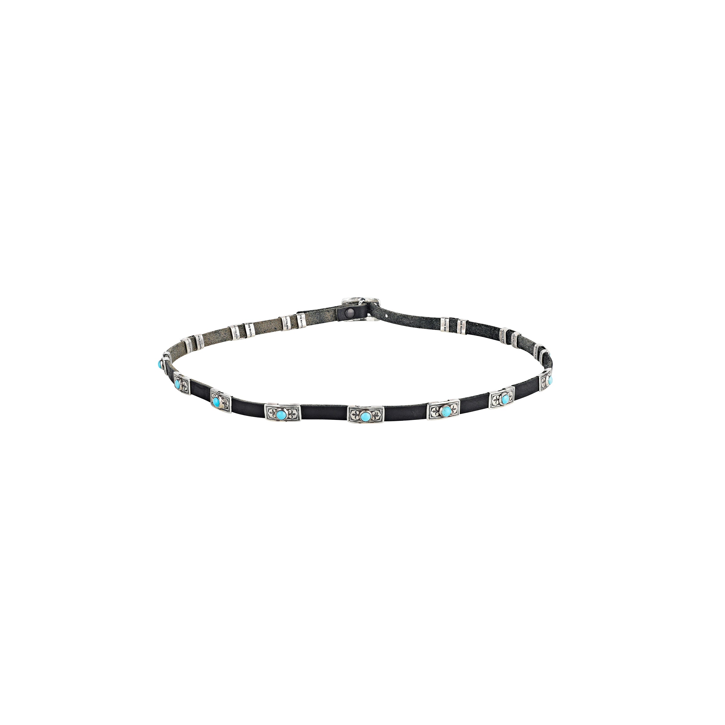 Turquoise and Sterling Silver on Leather Hatband