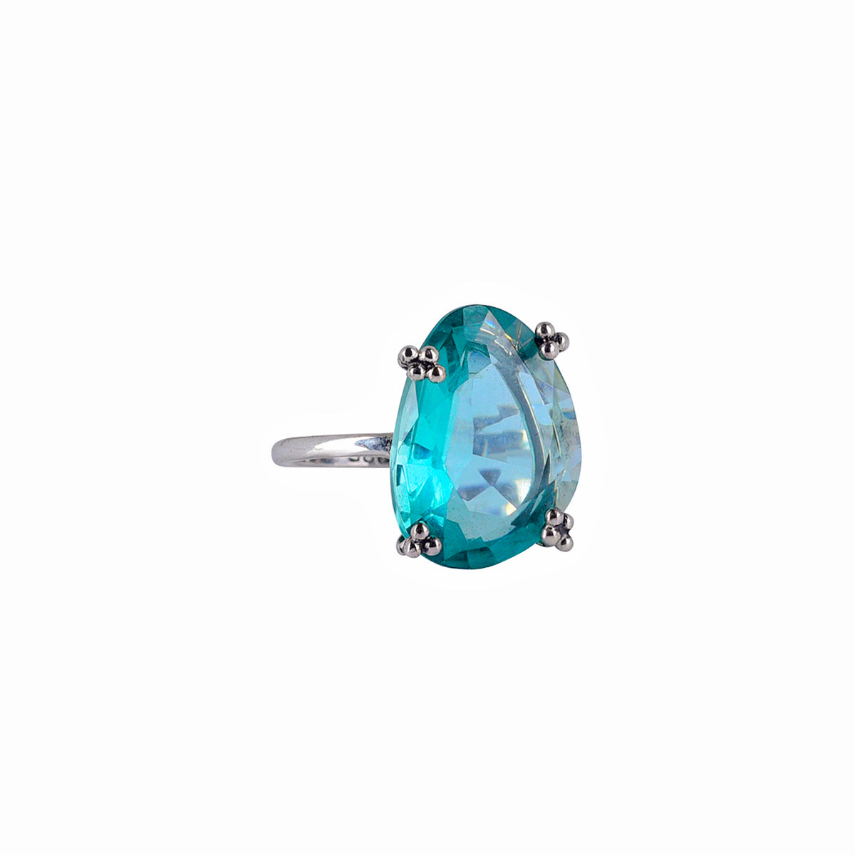 bright blue dyed aquamarine stone set in sterling silver with plain silver band ring